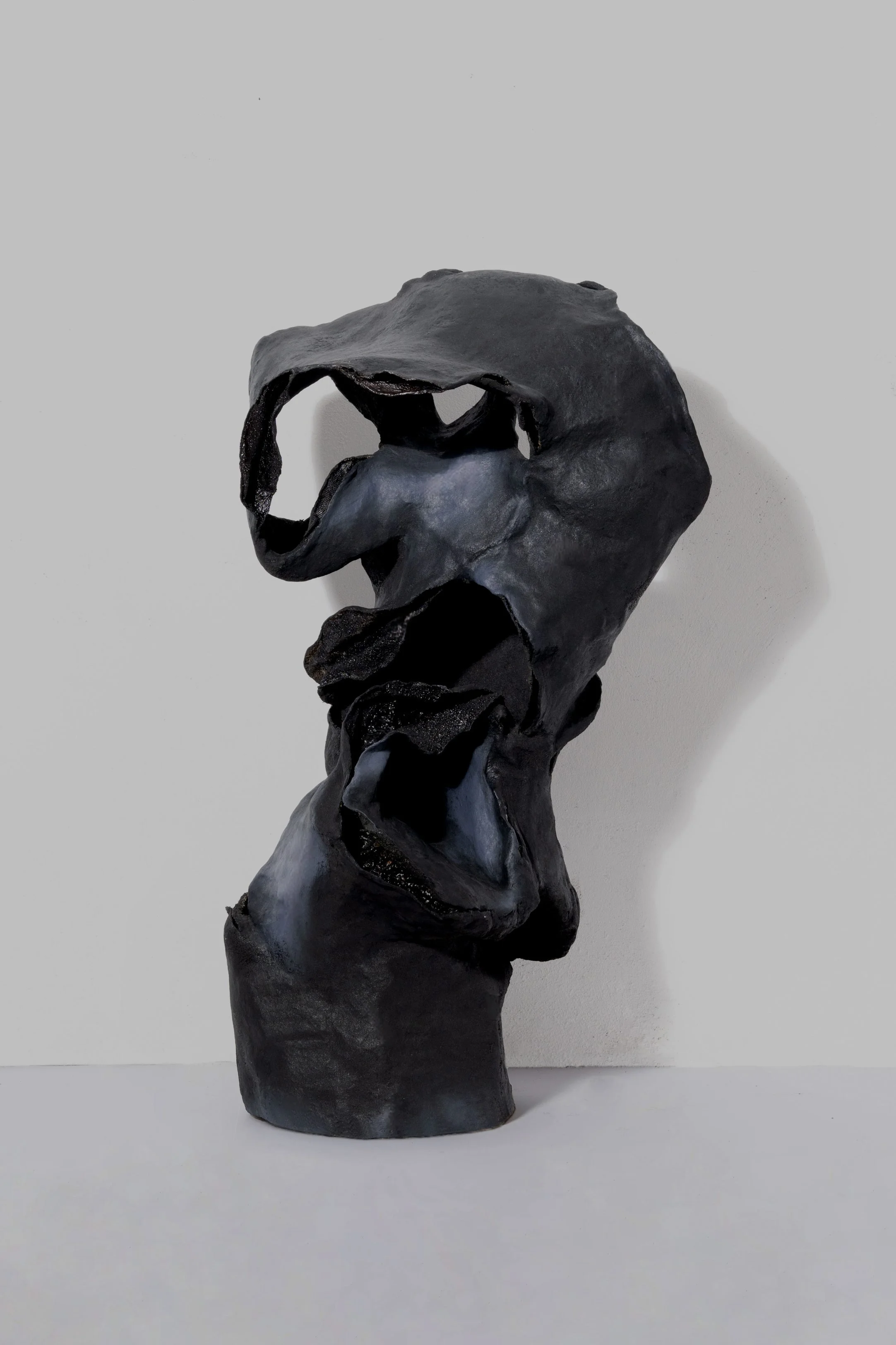 Collectible design sculpture with folded organic shapes and dark matte finish