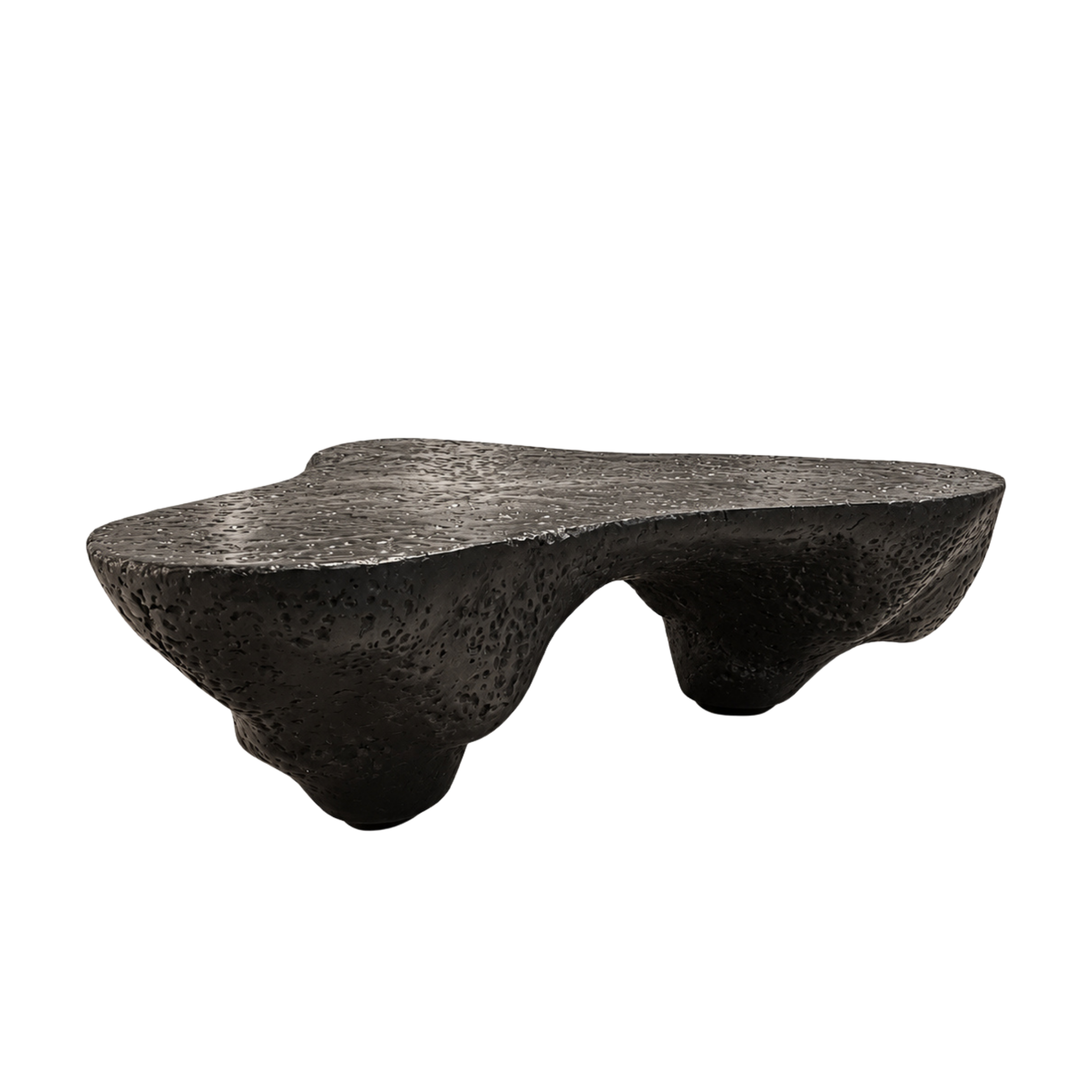 Insula by Justino Del Casar, black sculptural coffee table in recycled paper pulp with organic island-shaped top