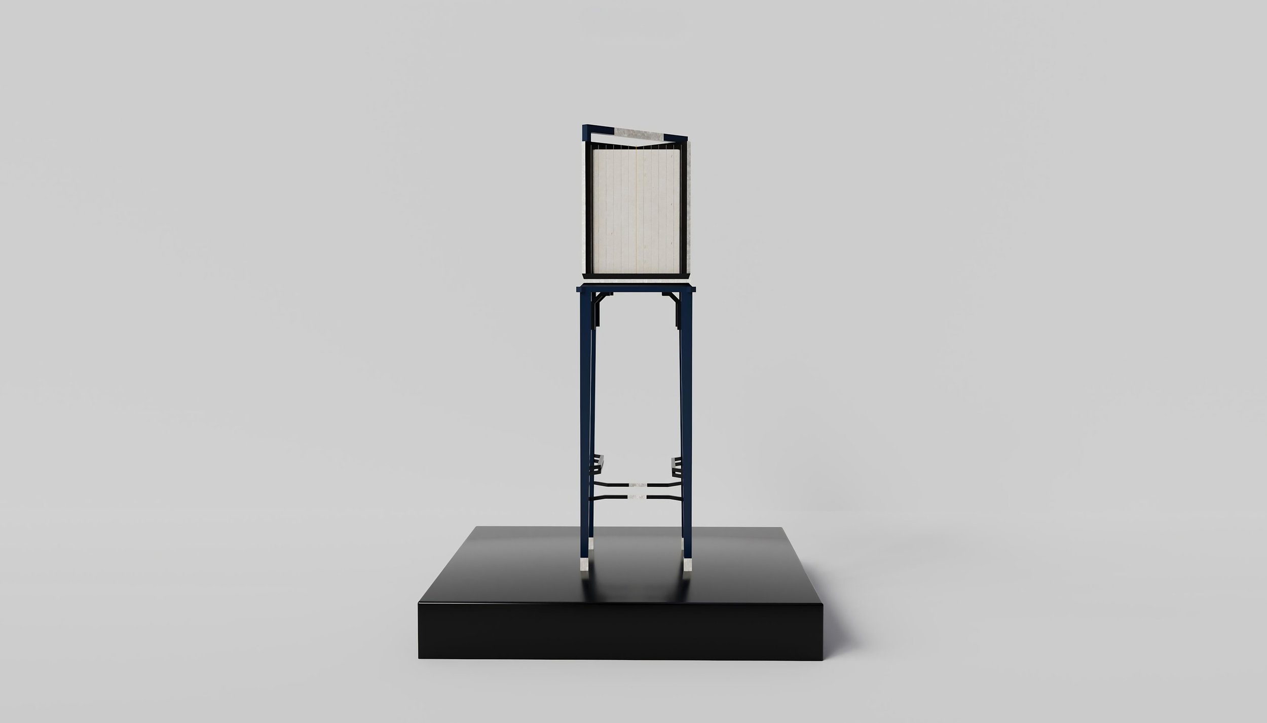 Designer floor lamp with lacquered stand and handcrafted cage shade by ARTEMPO