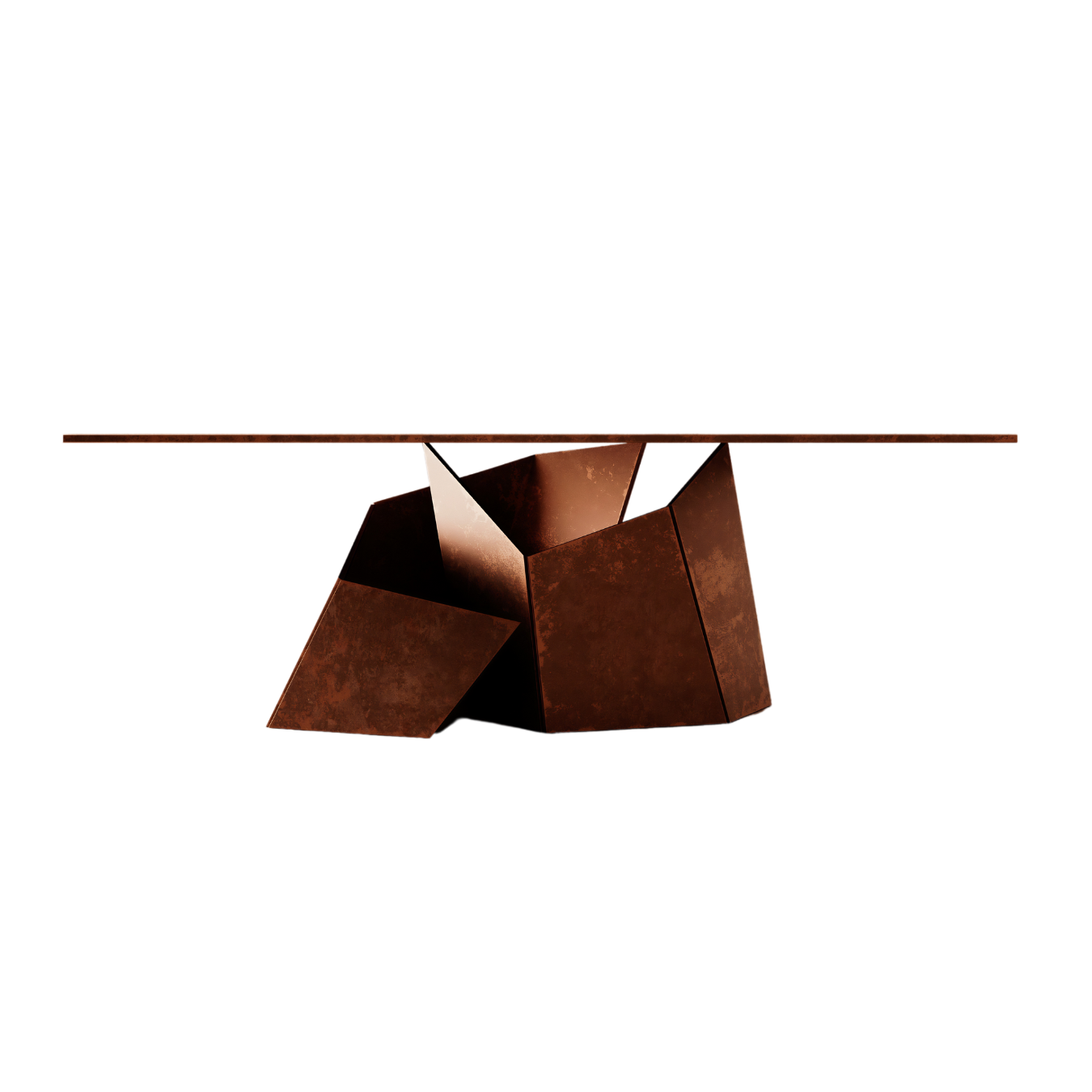Senseless Pursuit table in copper by Nissa Kinzhalina, collectible design sculpture at EAST WEST SPACE.