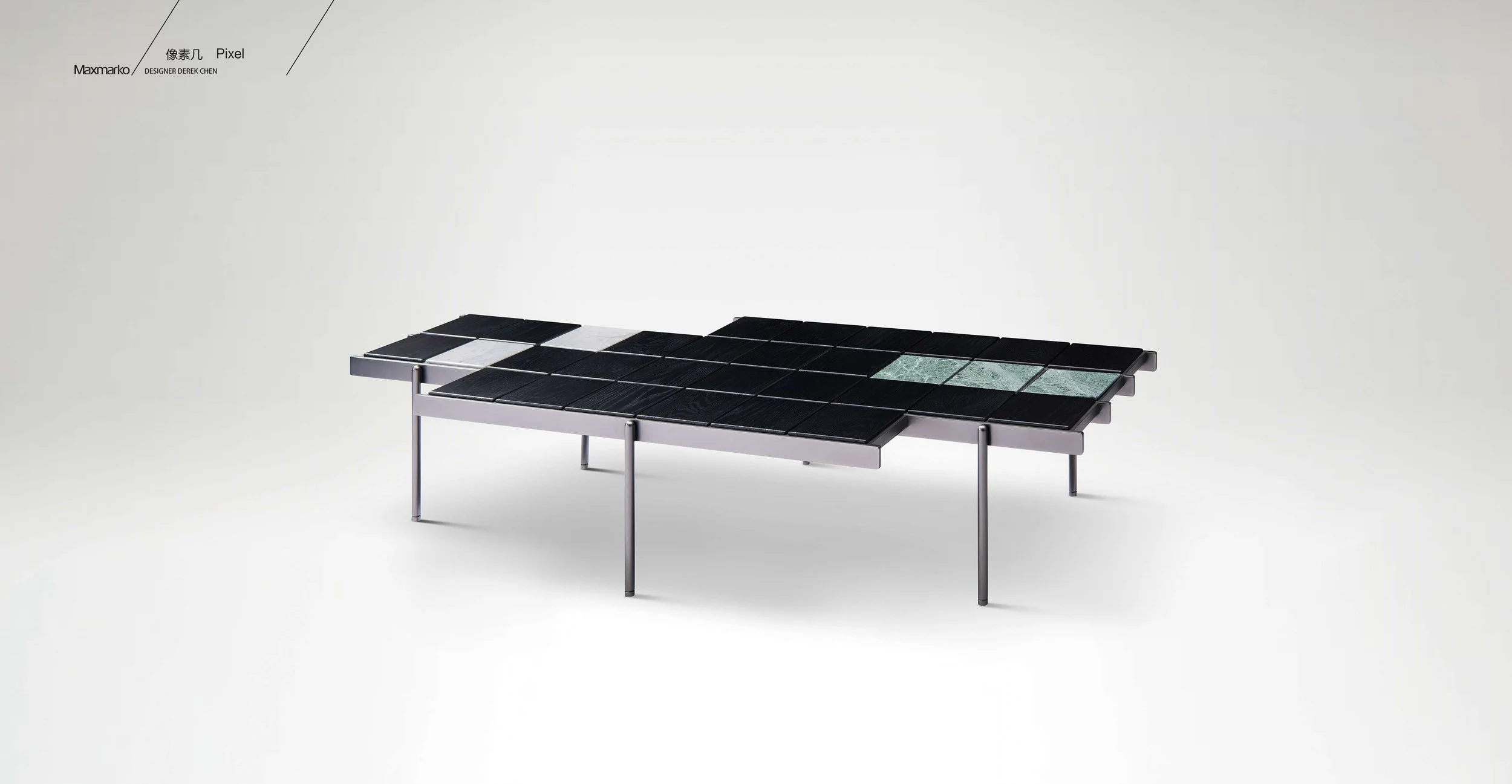 Architectural design side table with digital pixel aesthetics, Maxmarko.