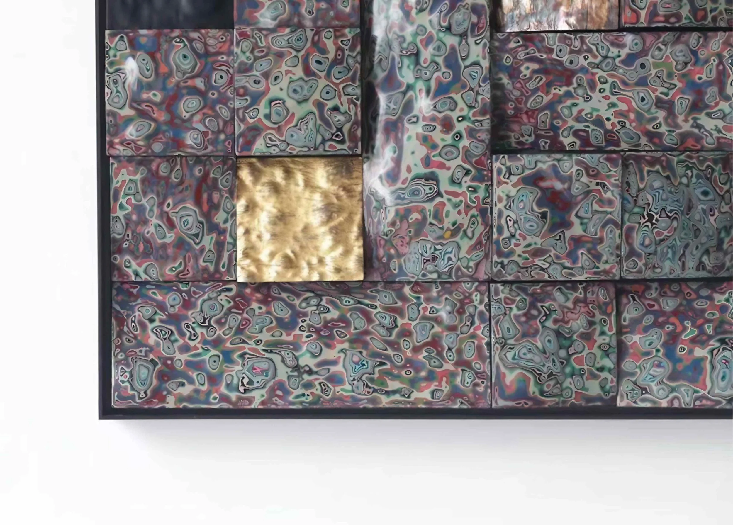 Contemporary Asian art grid composition in lacquer by Jiaying Xu