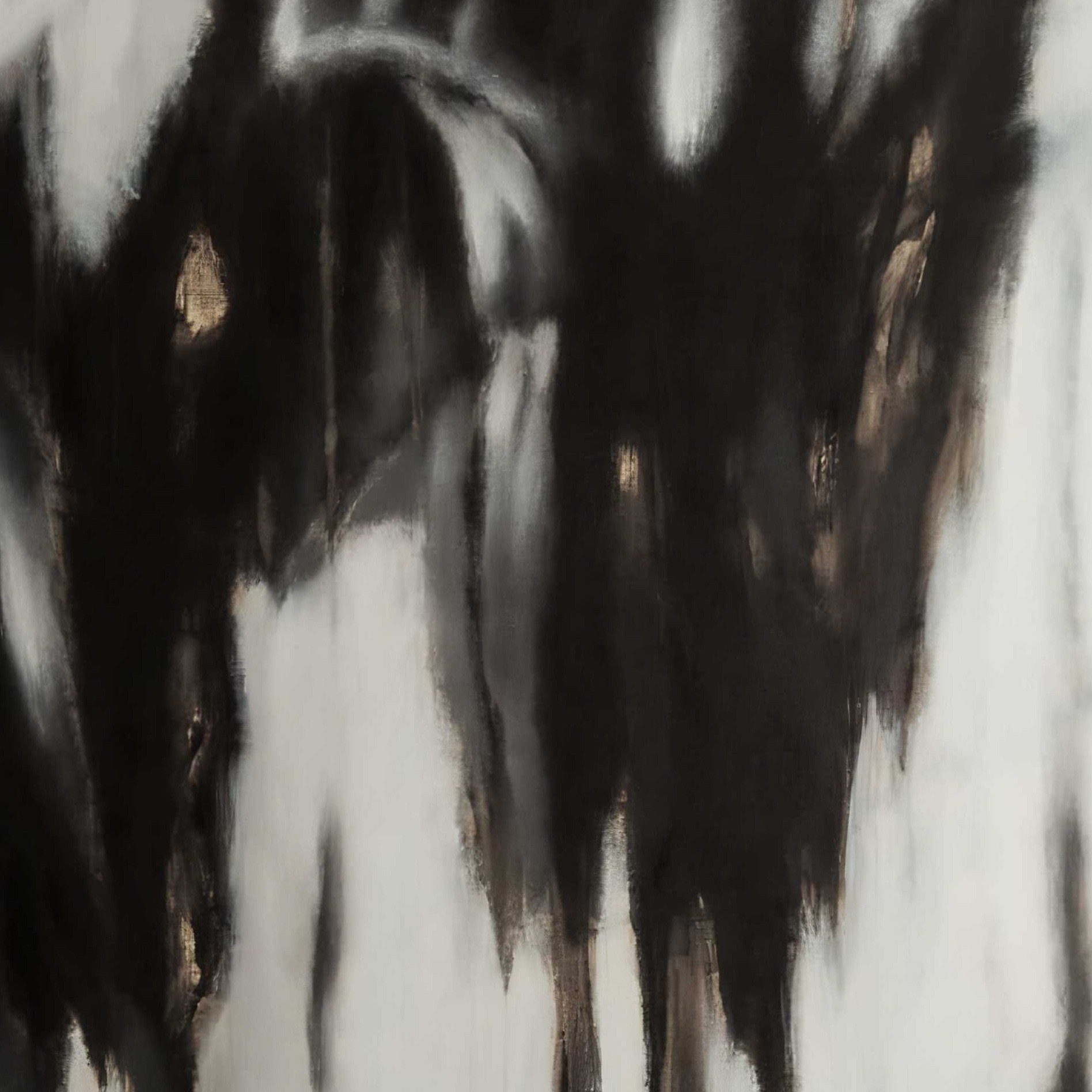 Contemporary abstract artwork vertical drips and dark forms