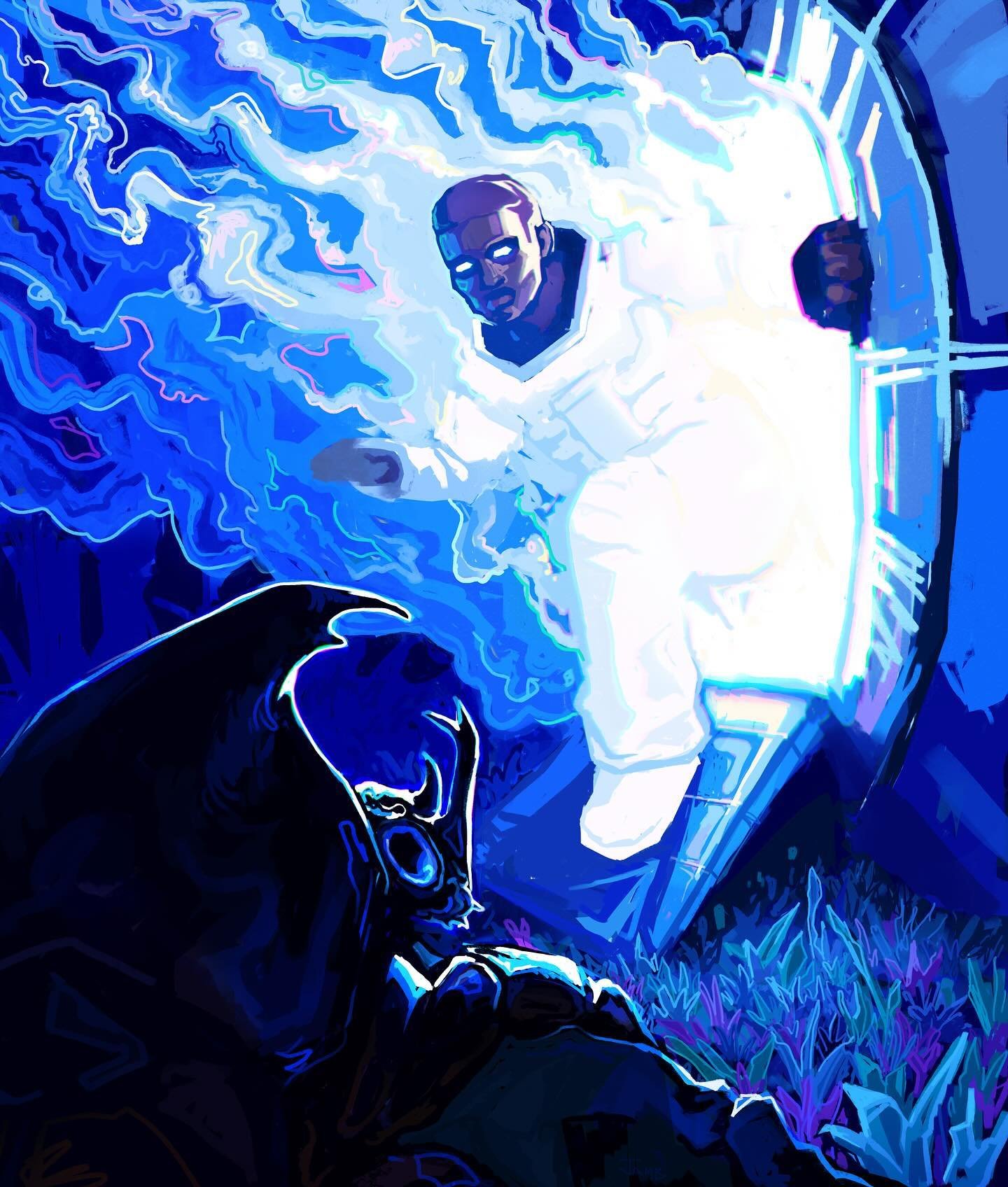 I&rsquo;ve really been enjoying Derin Edala&rsquo;s webnovel Child of a Wandering Star, a first encounter story from the POV of the aliens, and the image of an astronaut being read as a baby star-god was so delicious to me so I had to draw the &ldquo