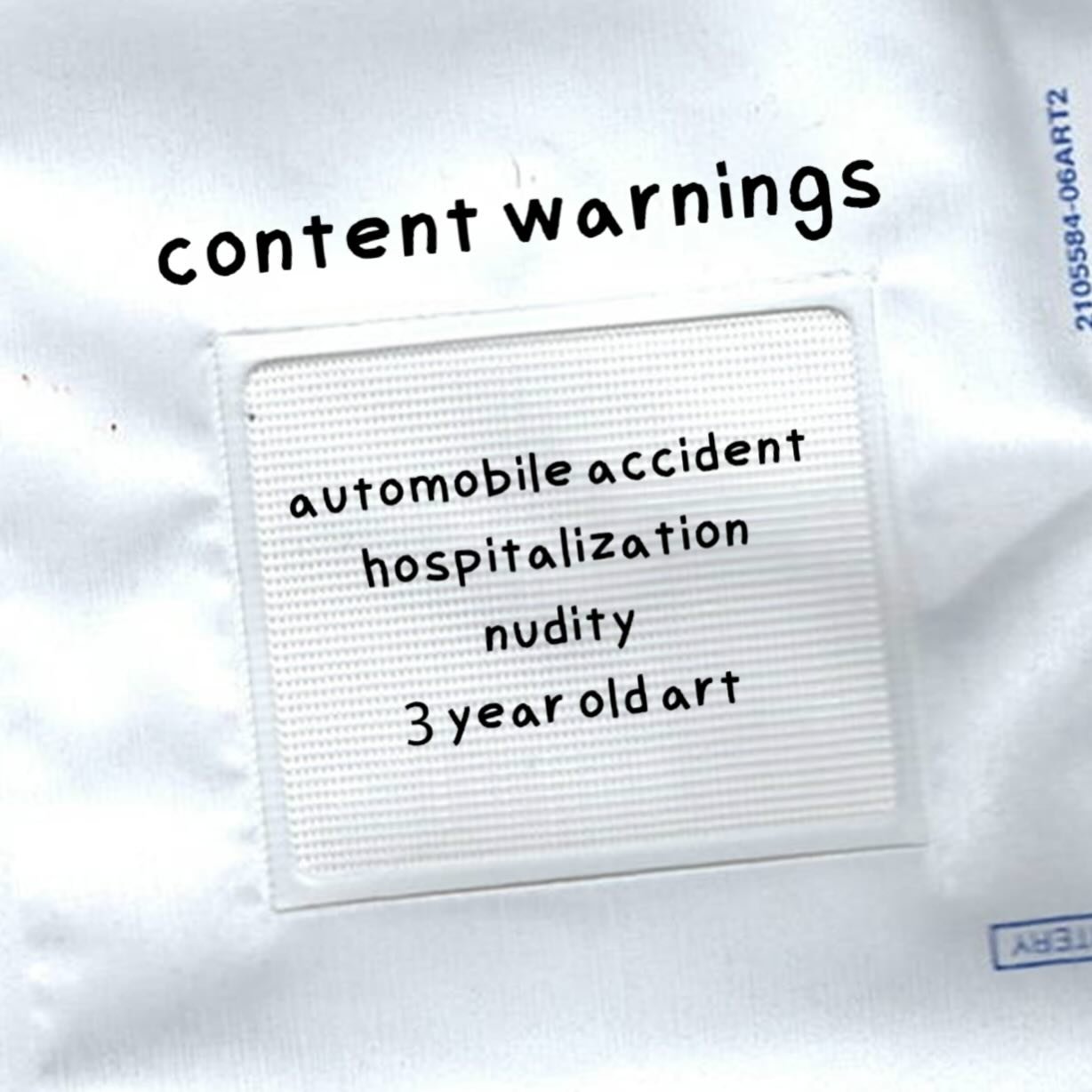 WOW ok. So I drew this while very concussed in May of 2023, recovering from the very accident depicted here and on the arm pressure cuff I got at the ER. At the time it felt too deeply personal to post on Instagram, and looking back I would have draw