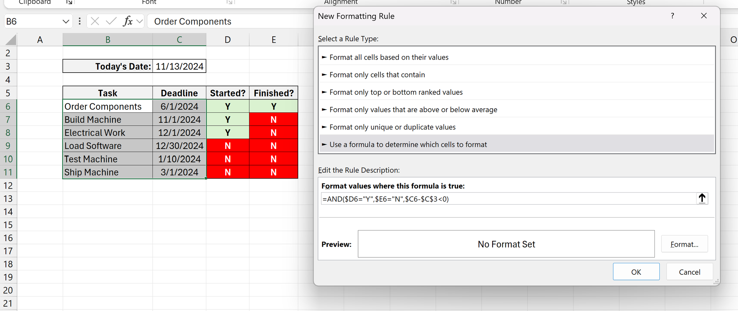 Conditional Formatting New Formatting Rule Formula Multiple Conditions Microsoft Excel Basics