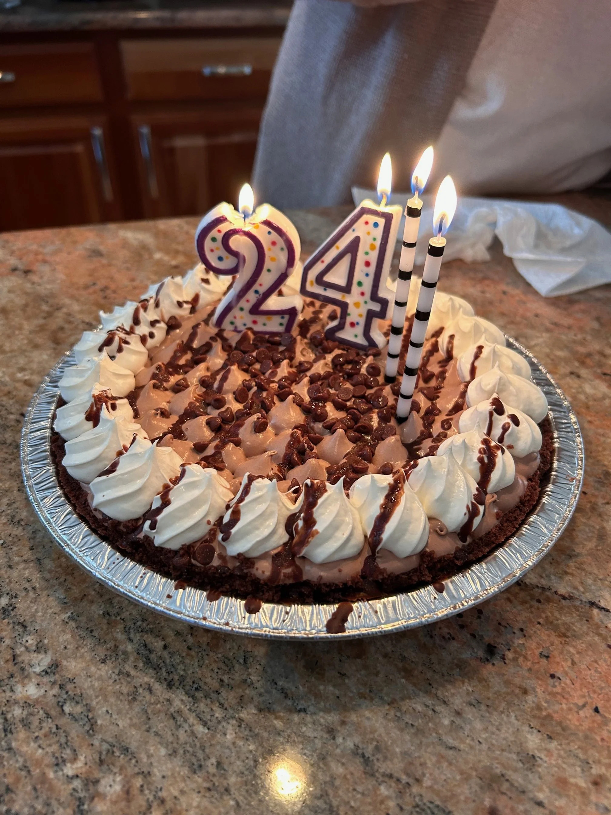chocolate pie with candles