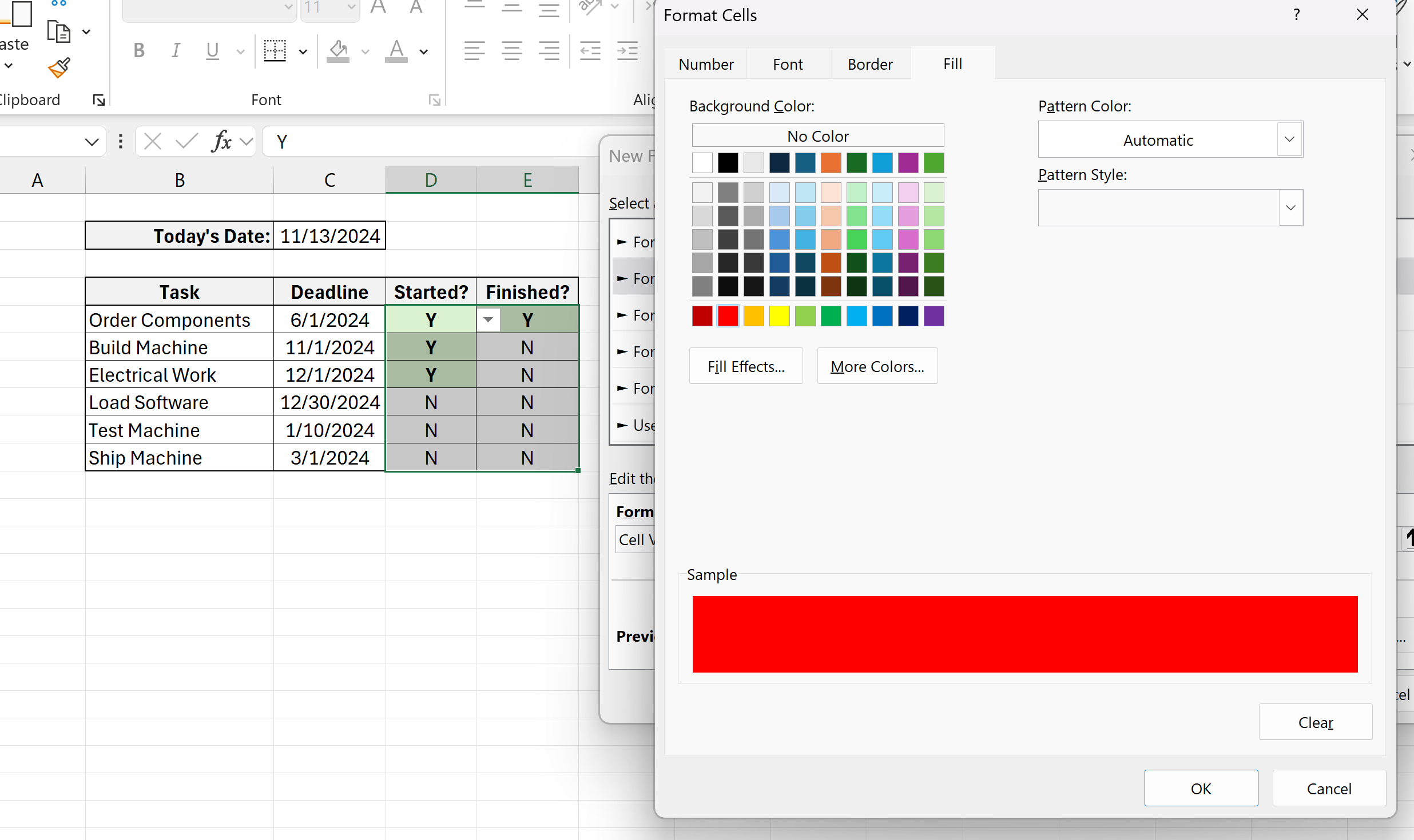 Conditional Formatting Format Cells Window Red Fill Microsoft Excel Basics