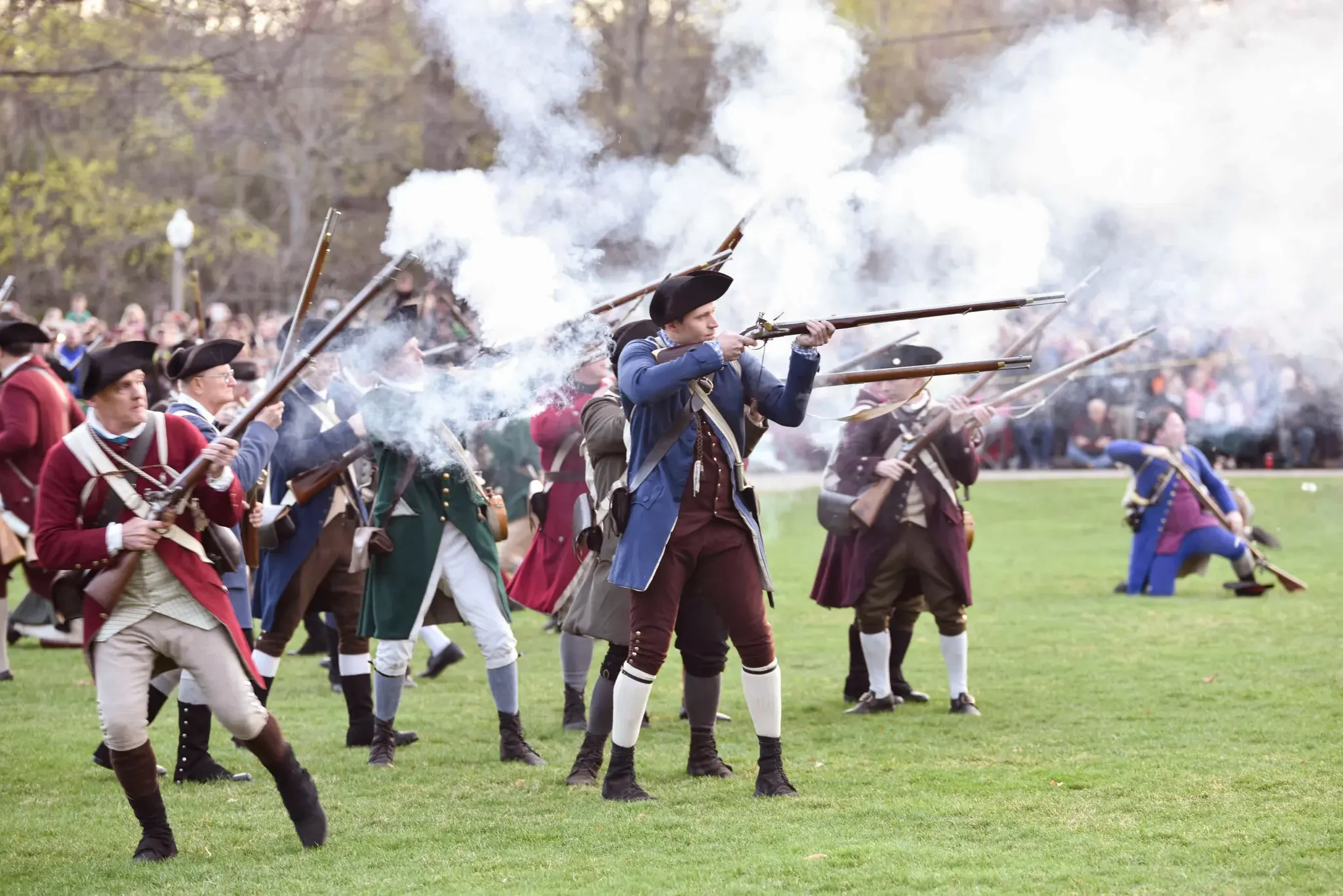 A Patriots’ Day reenactment in 2017 of the Revolutionary War battles of Lexington and Concord, in Lexington, Mass.