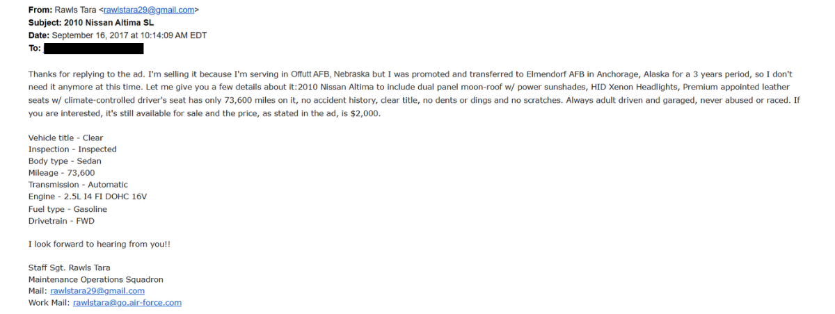 Page 1 of the eBay car scam