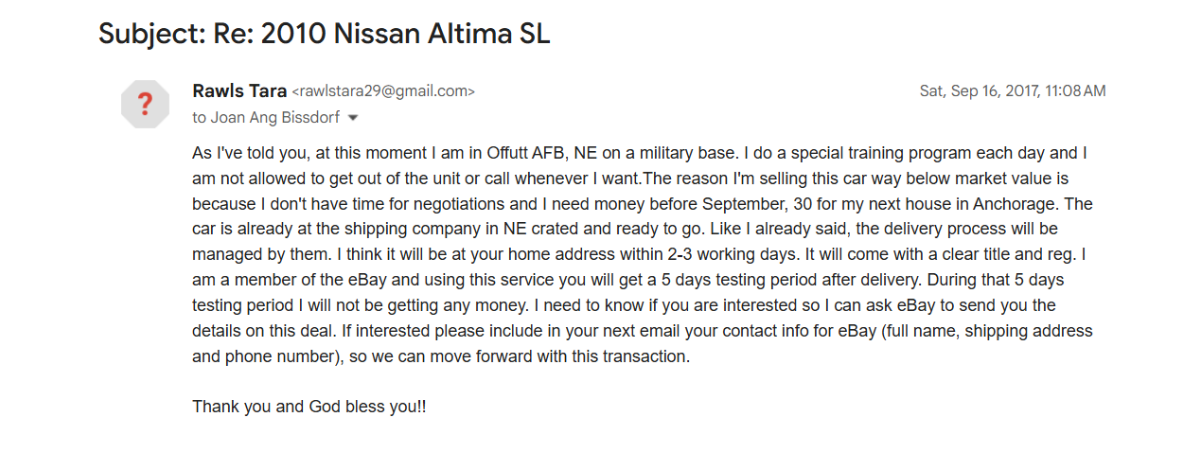 Part 2 of eBay car scam