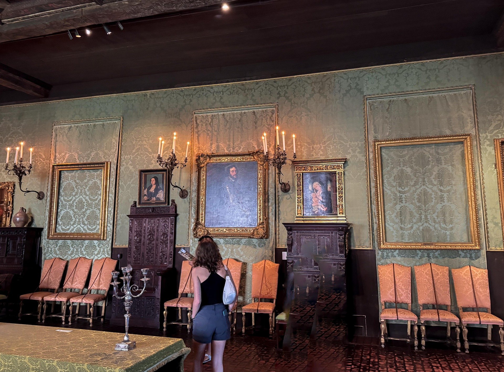 Dutch Room at the Isabella Stewart Gardner Museum in Boston, featuring empty frames left behind after the infamous 1990 art heist.