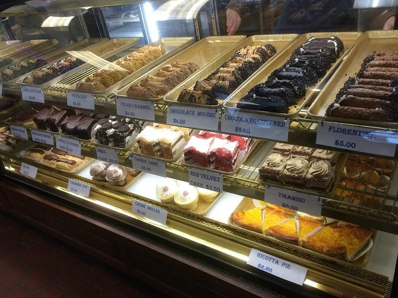 A variety of classic desserts available at Mike's Pastry in Boston, Massachusetts.