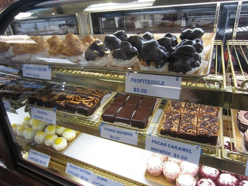 A variety of classic desserts available at Mike's Pastry in Boston, Massachusetts.