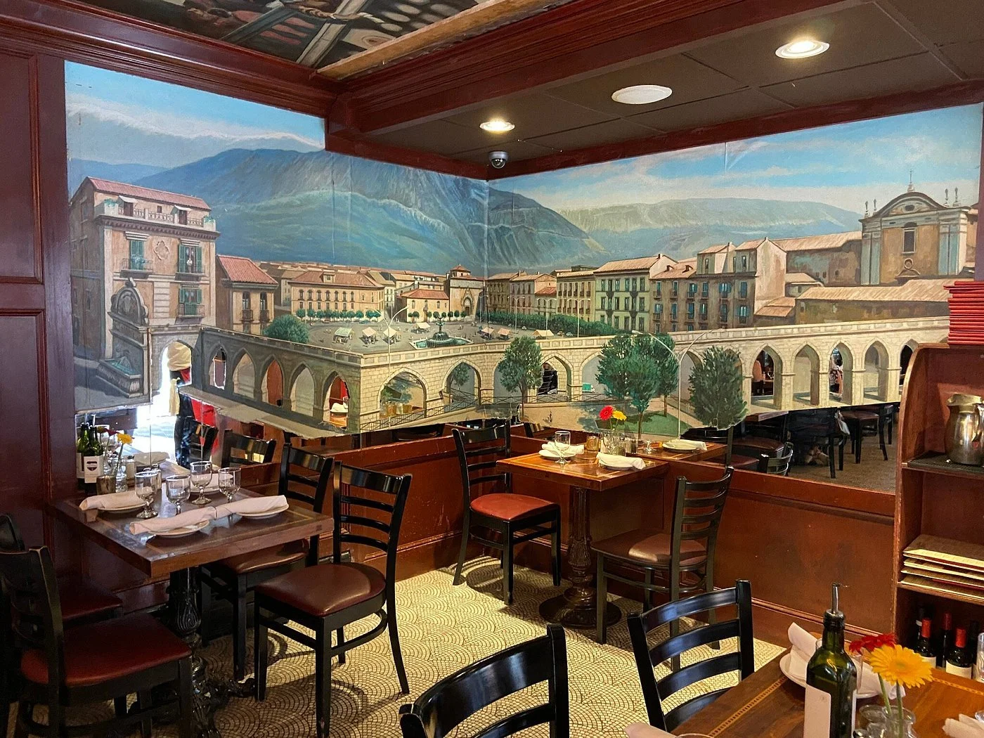 Interior of Lucia Ristorante, an Italian restaurant located at 415 Hanover Street in the North End neighborhood of Boston, Massachusetts