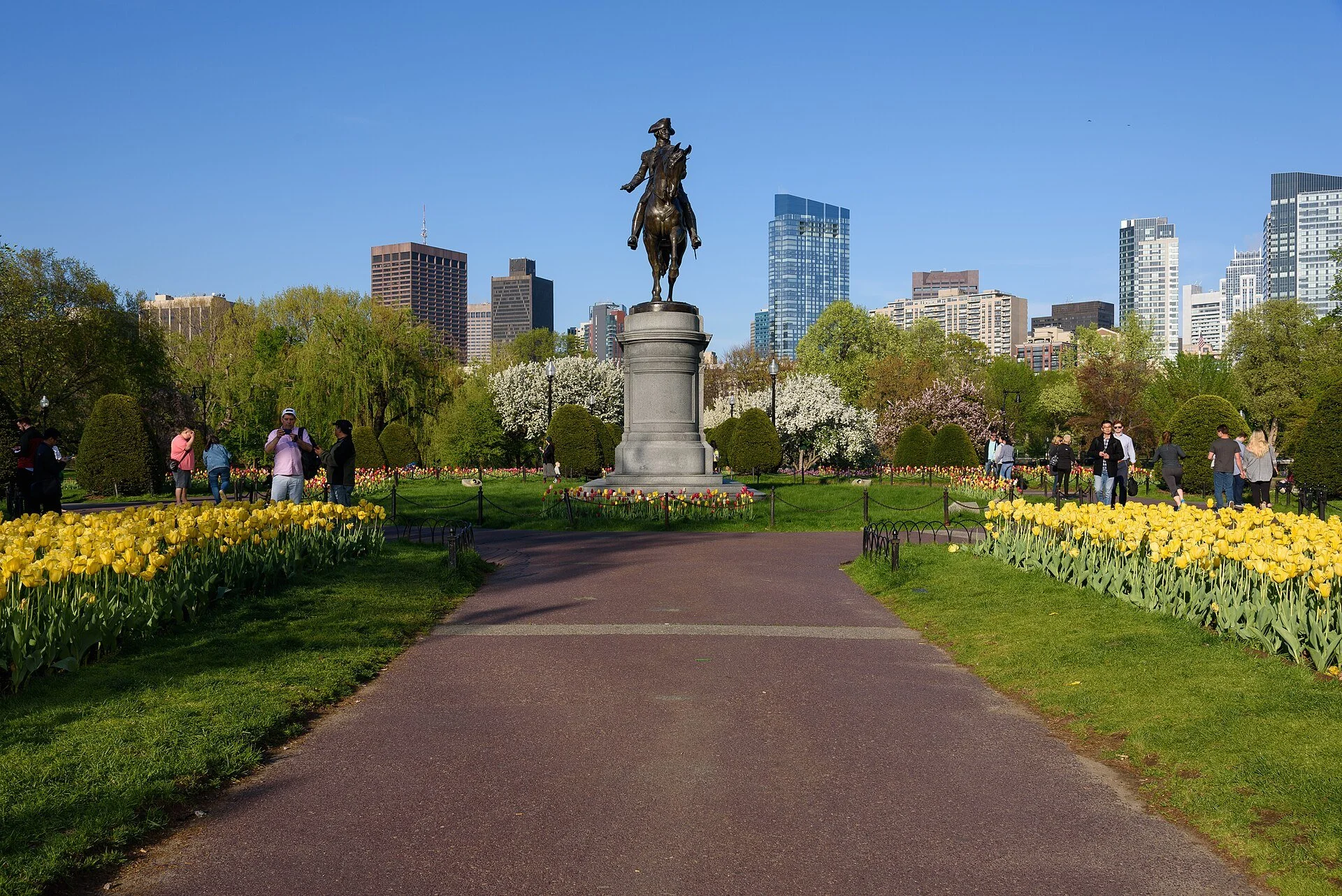 The equestrian statue of George Washington in the Boston Public Garden in Boston, Massachusetts