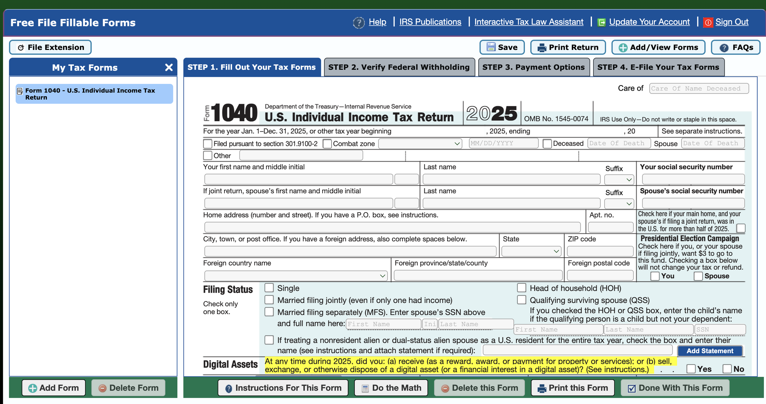 File US federal taxes for free using Free File Fillable Forms