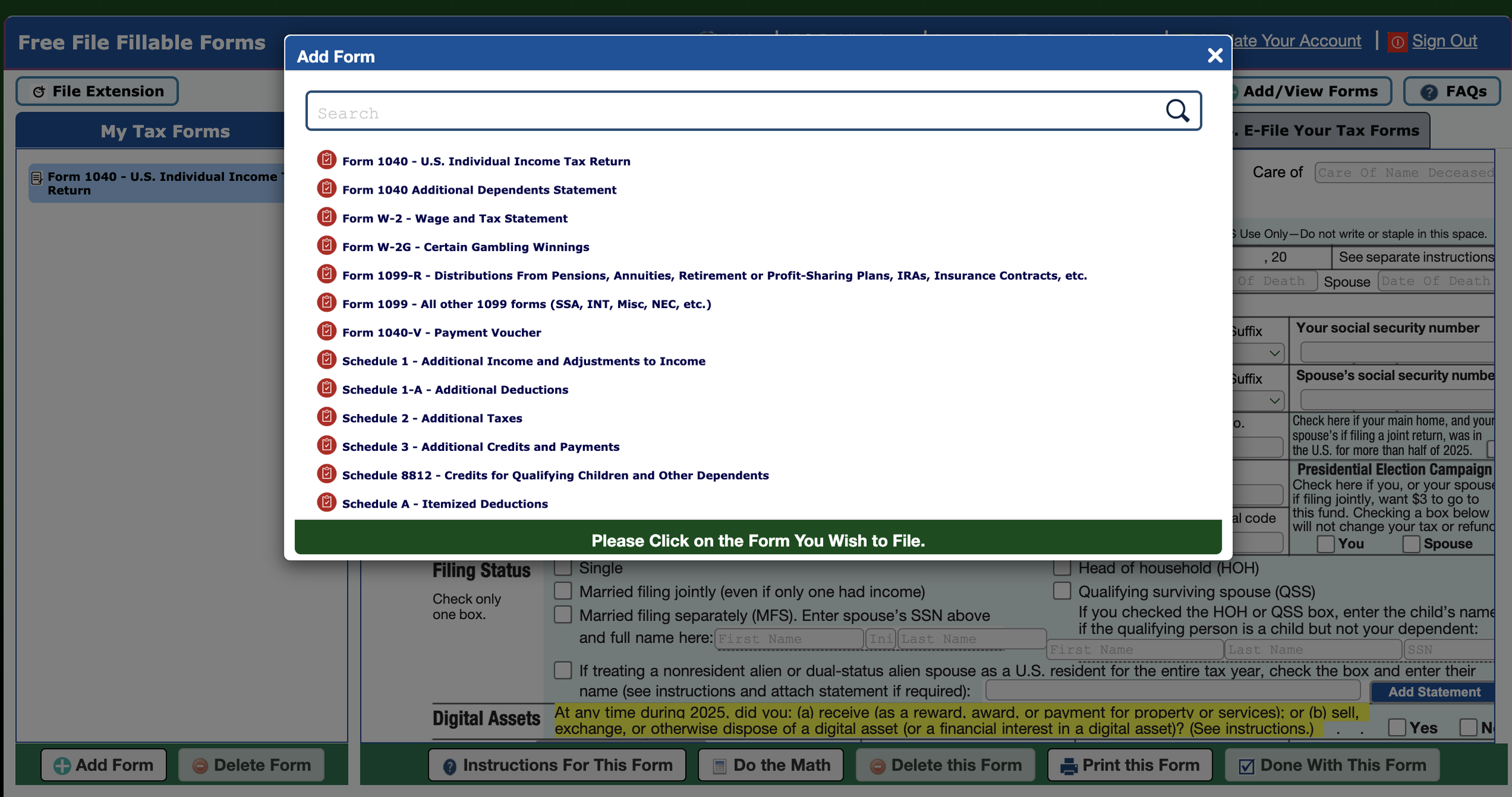 Additional forms can be easily added when using Free File Fillable Forms