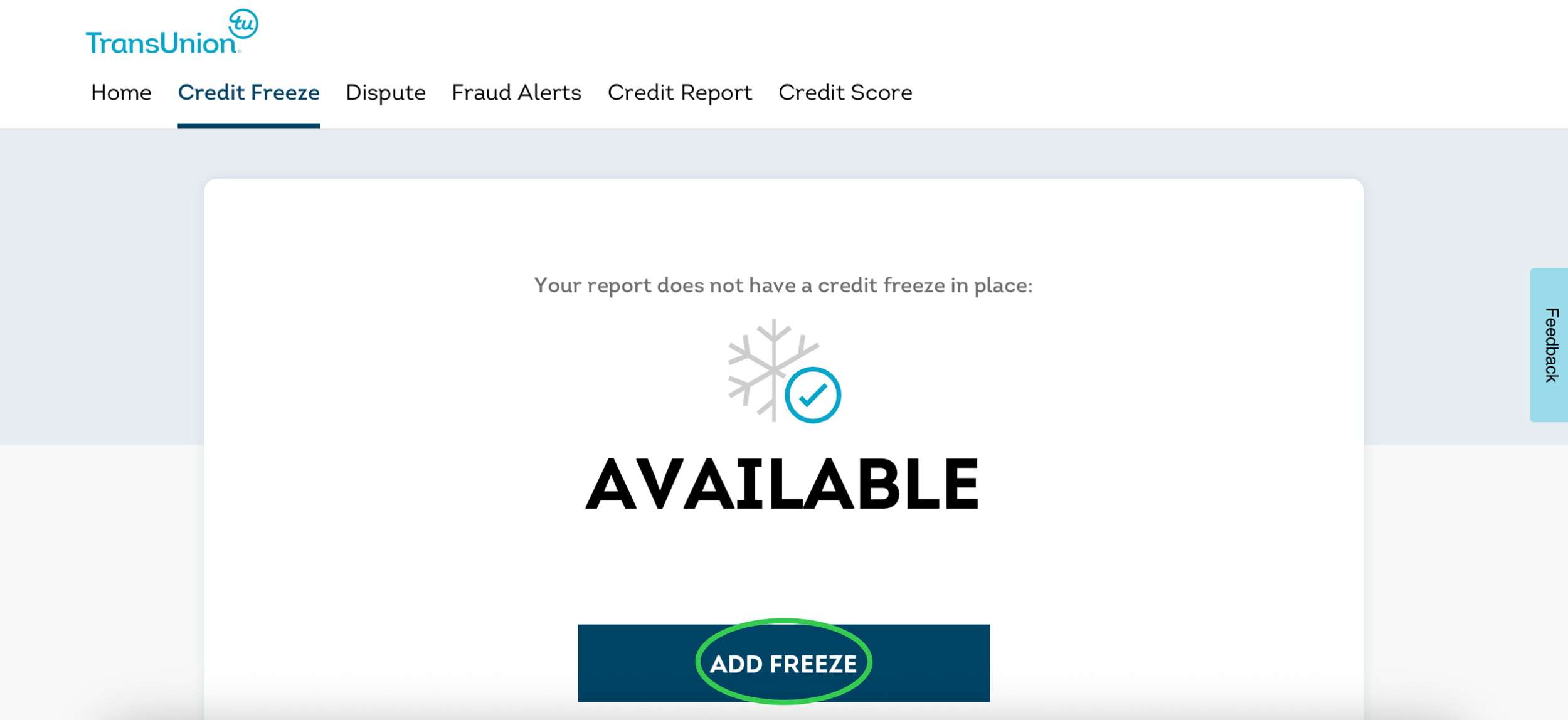 TransUnion Freeze Selection