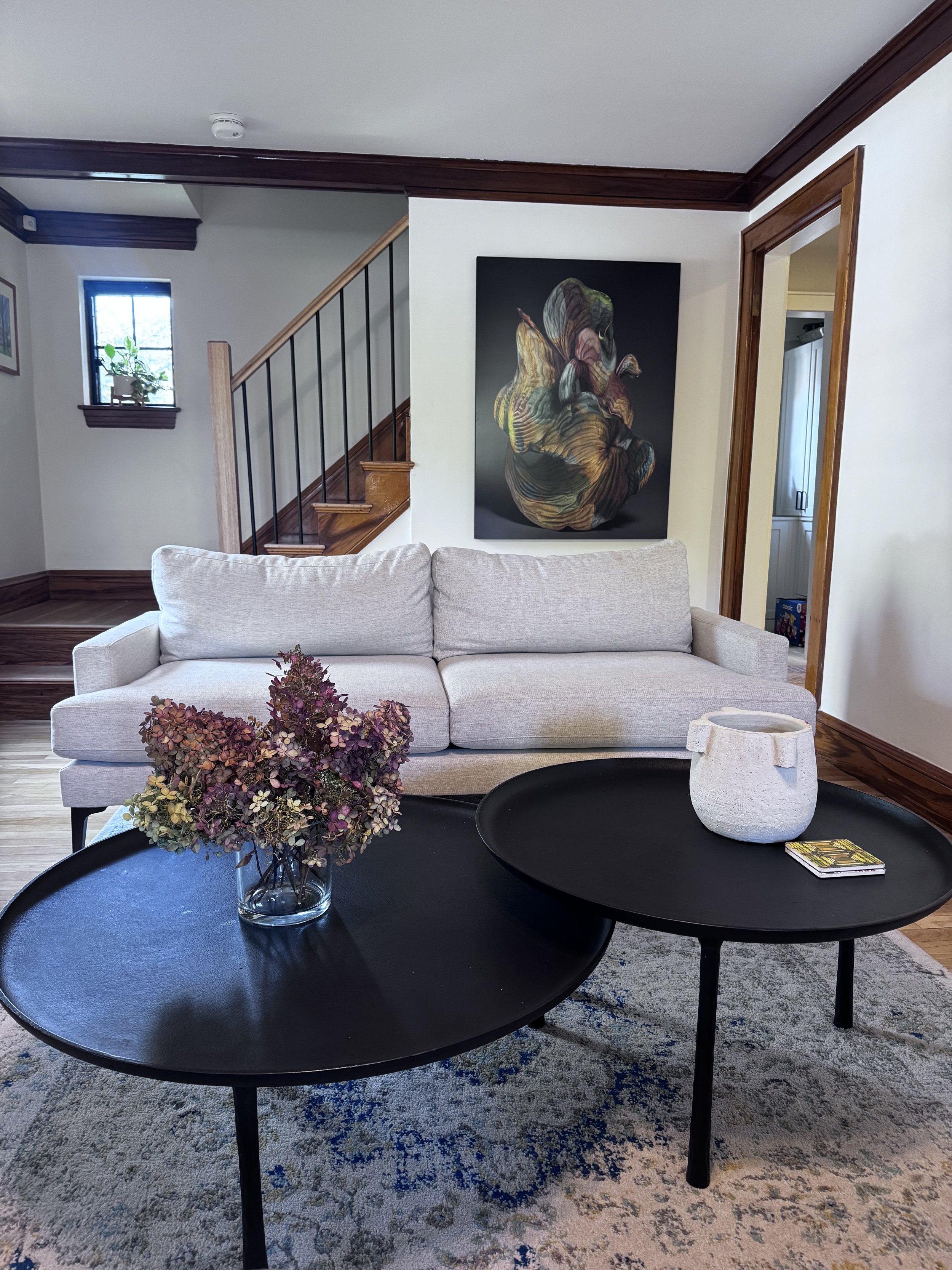 Front Living Room in original section of the home. Waiting on a new area rug.