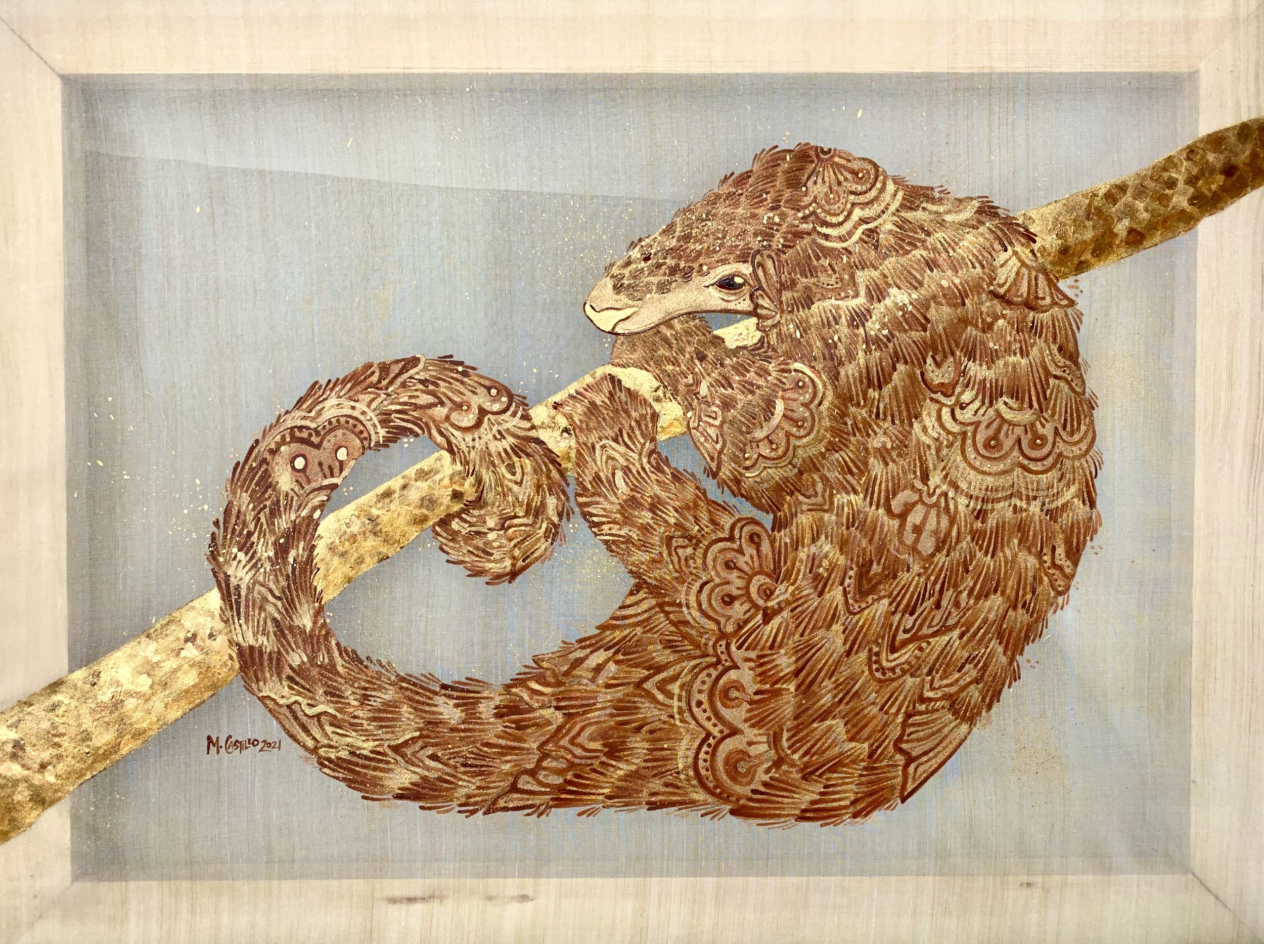 Pandi ang Palawan Pangolin
30 cm x 40 cm
2021
Acrylic on Jusi Piña textile