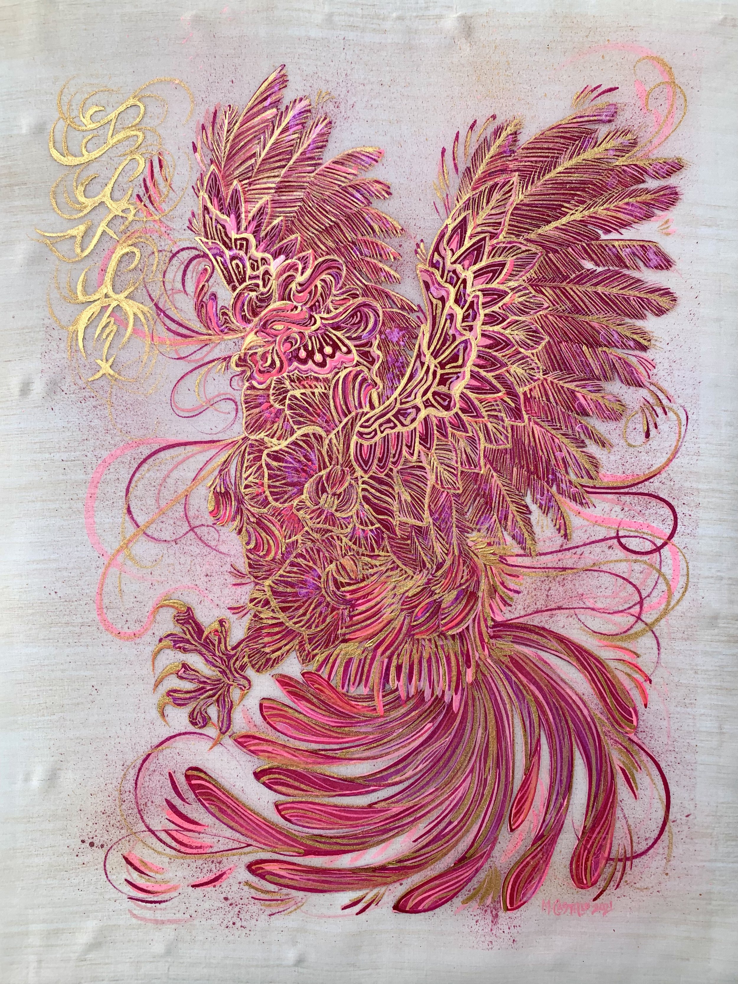 Sa Pula, Sa Puti, Sa Kalimbahin
40 cm x 30 cm
2021
Acrylic on Jusi Piña textile