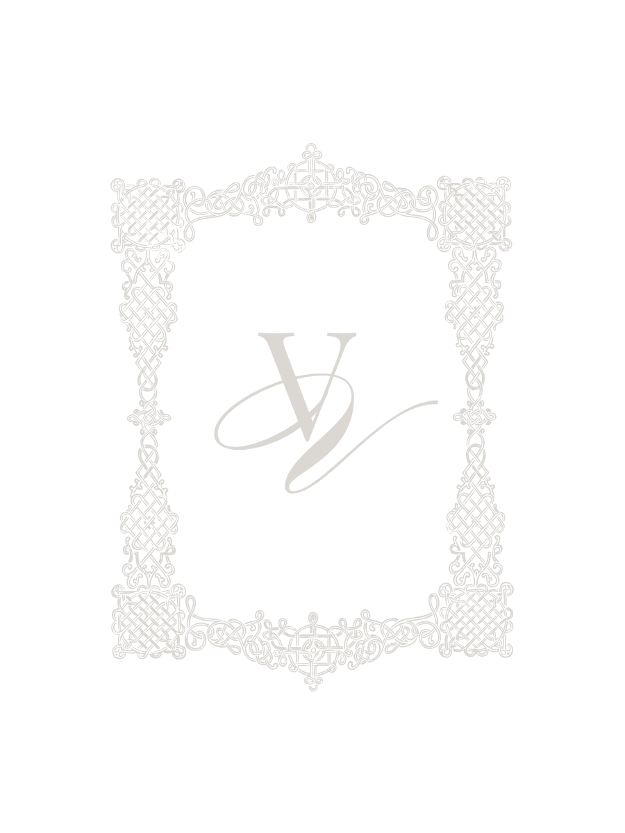 Elegant black and white logo with a decorative border and the initials 'V' and 'Y' intertwined in the center.
