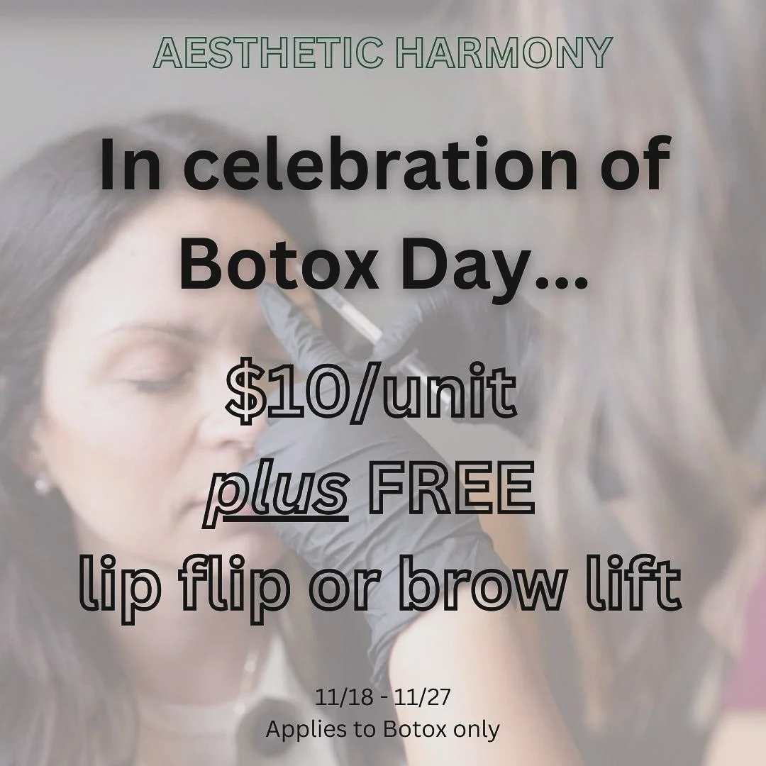 National Botox Day 💉 is November 20th!!! We're celebrating all week long and more! From 11/18 - 11/27, get Botox for $10/unit (for everyone, not just new clients) PLUS get a FREE lip flip or brow lift!! 

Sign into your Alle account on 11/20 and get