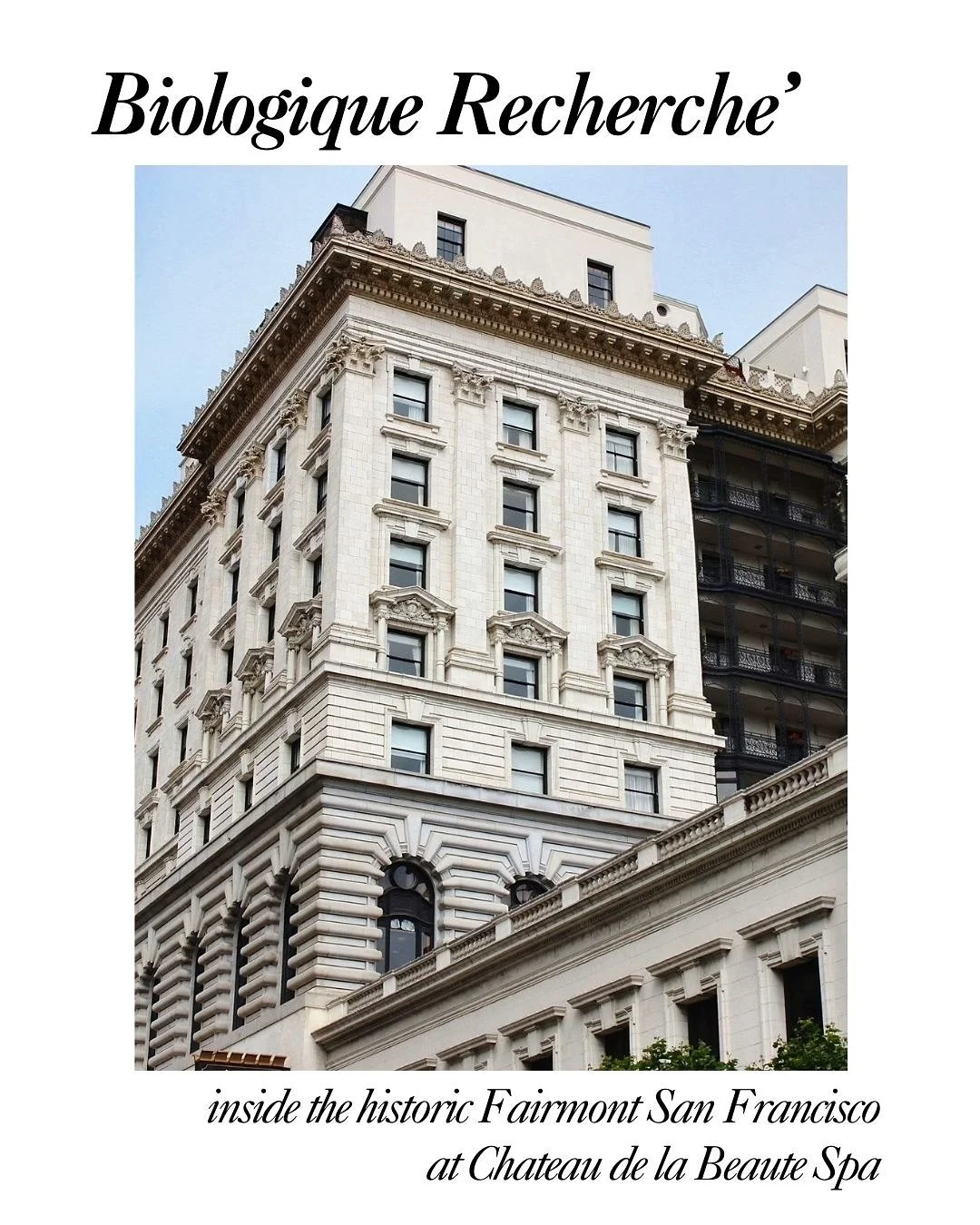 Cult-classic Parisian skincare, Biologique Recherché curated at Chateau de la Beauté Spa located inside of the historic Fairmont San Francisco on the Lobby Level.