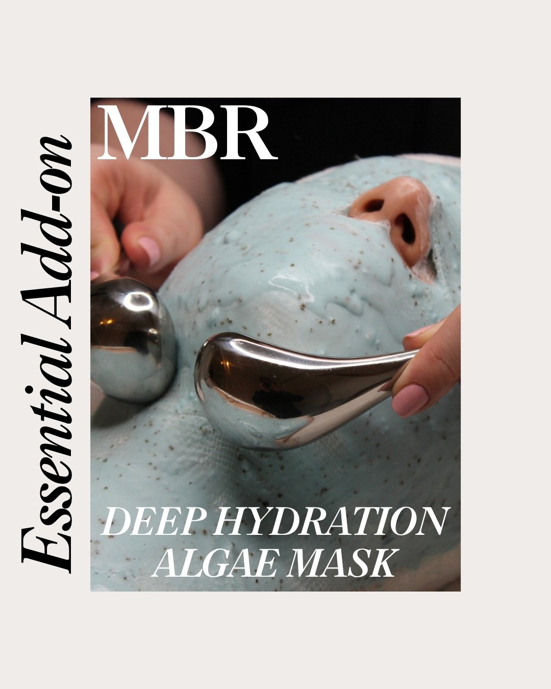 Cooling cryosticks are used alongside the MBR Algae Mask to lift, calm, and deeply rejuvenate the skin during a luxurious facial treatment.