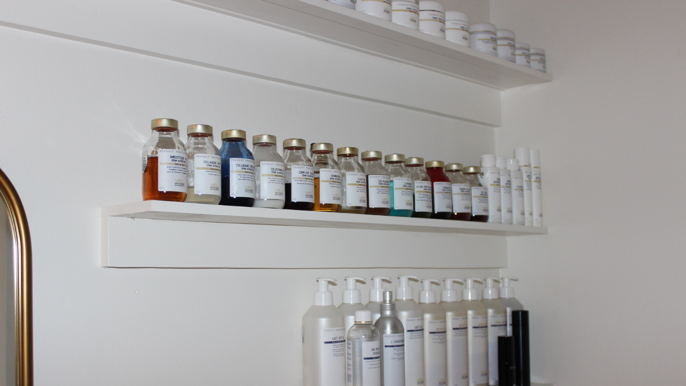 a treatment room full of skincare products at Chateau de la Beauté.png