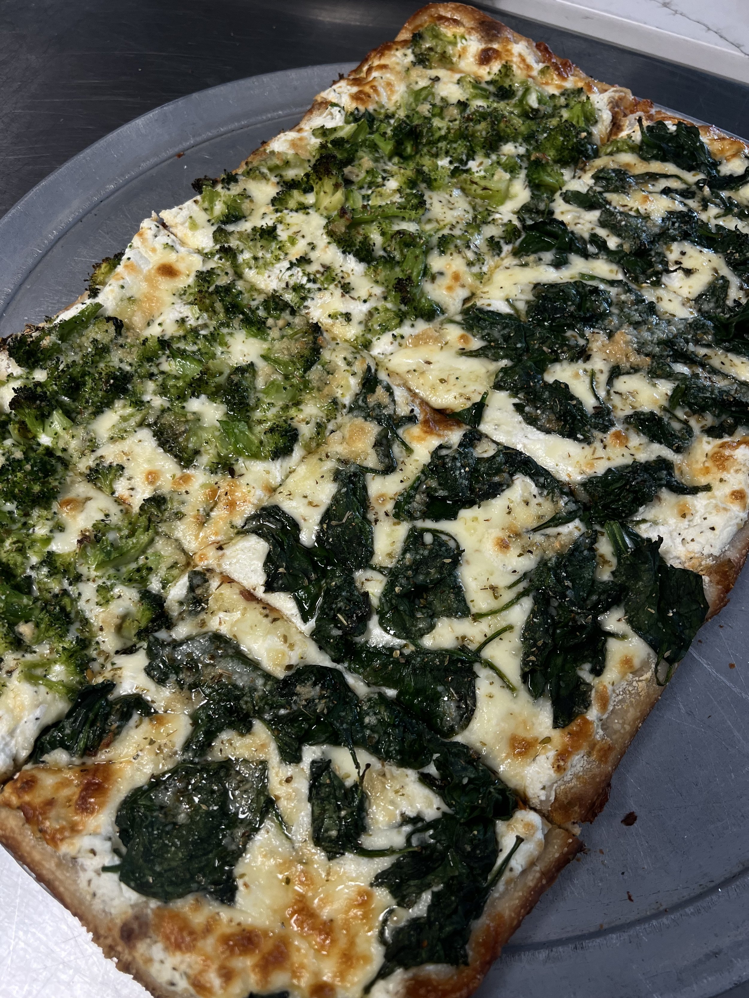 White Ricotta Pie- Half Spinach & Half Broccoli