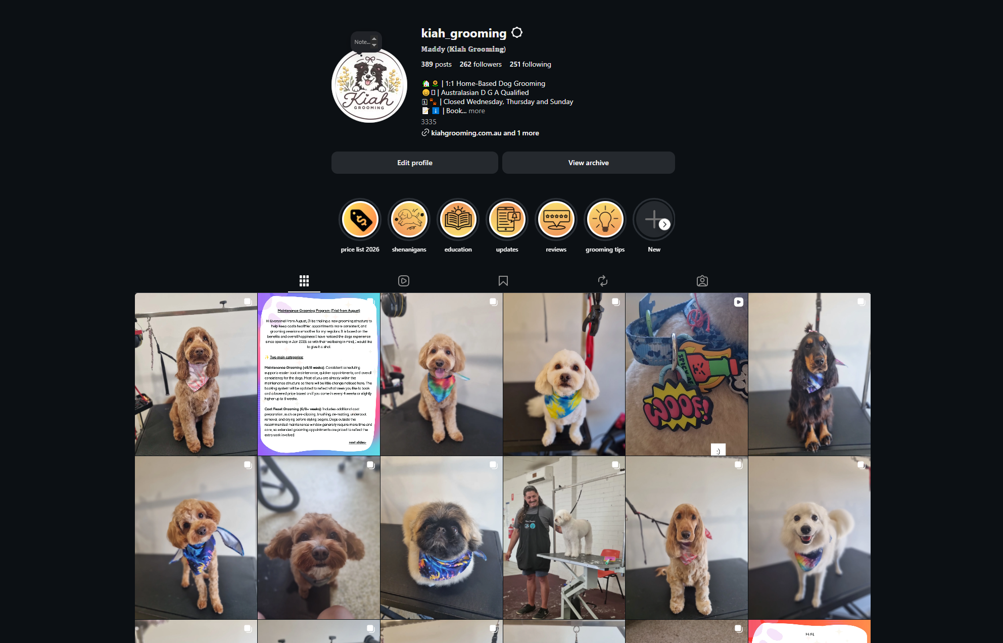 A snapshot into kiah grooming's instagram profile