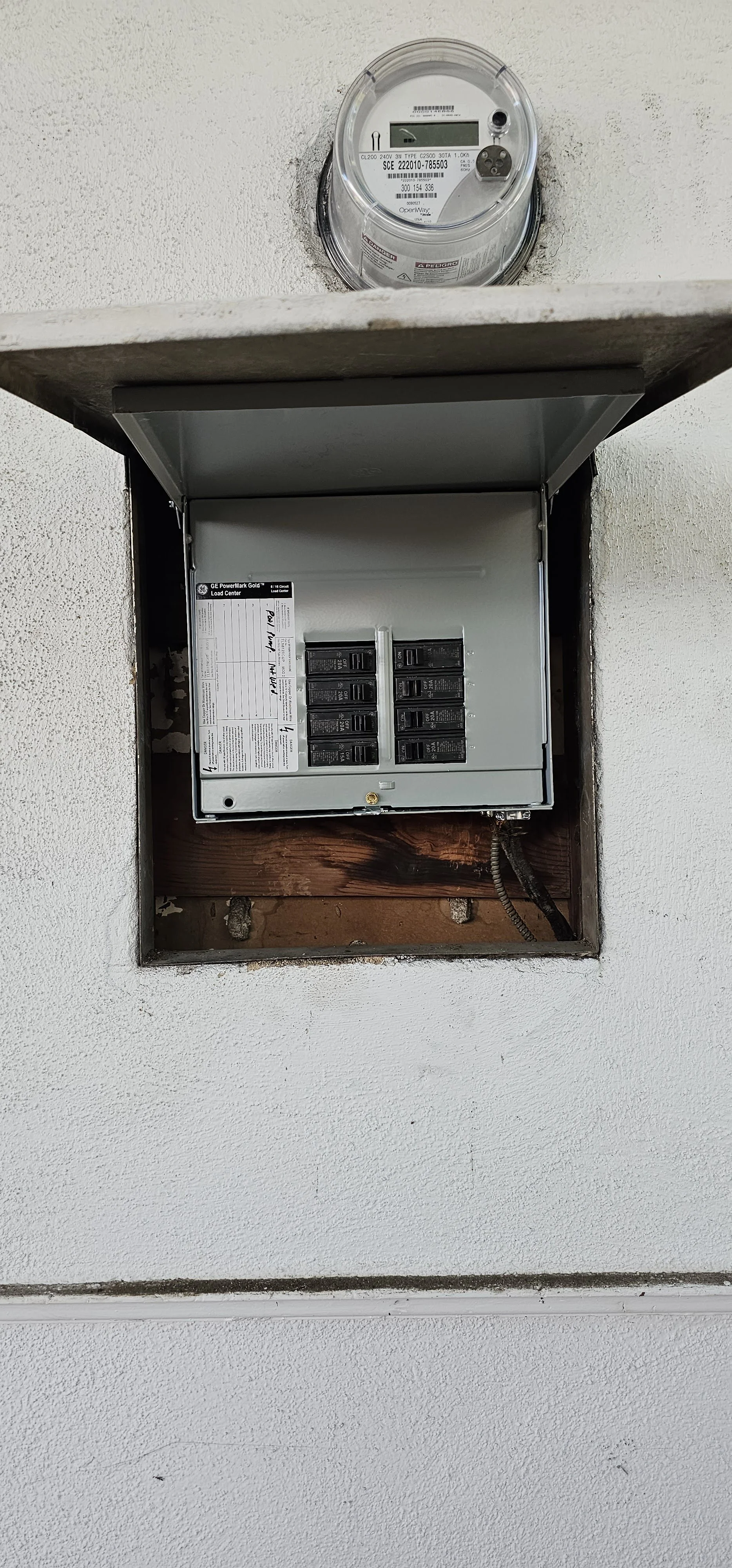 Electric meter and circuit breaker box installed in the ceiling