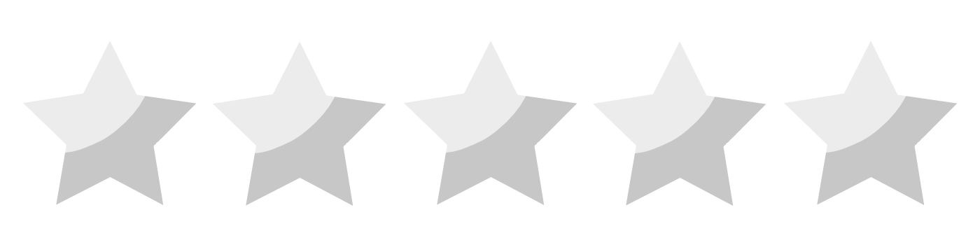 Cinq étoiles argentées à cinq branches sur un fond transparent.