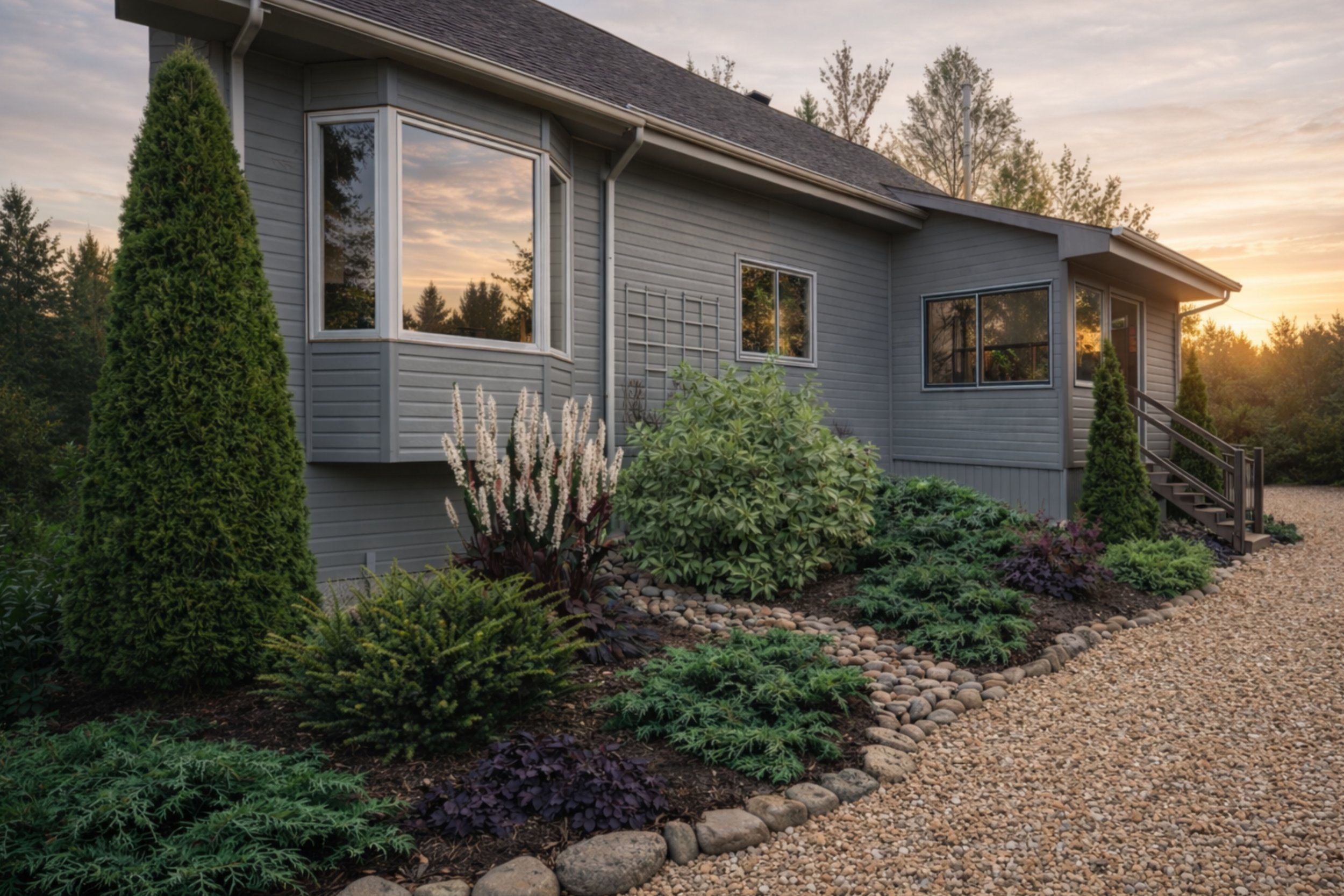 Projet d'aménagement paysager. 3D de plantation. Plate-bande. Réaménagement des plate-bande. Design horticole.