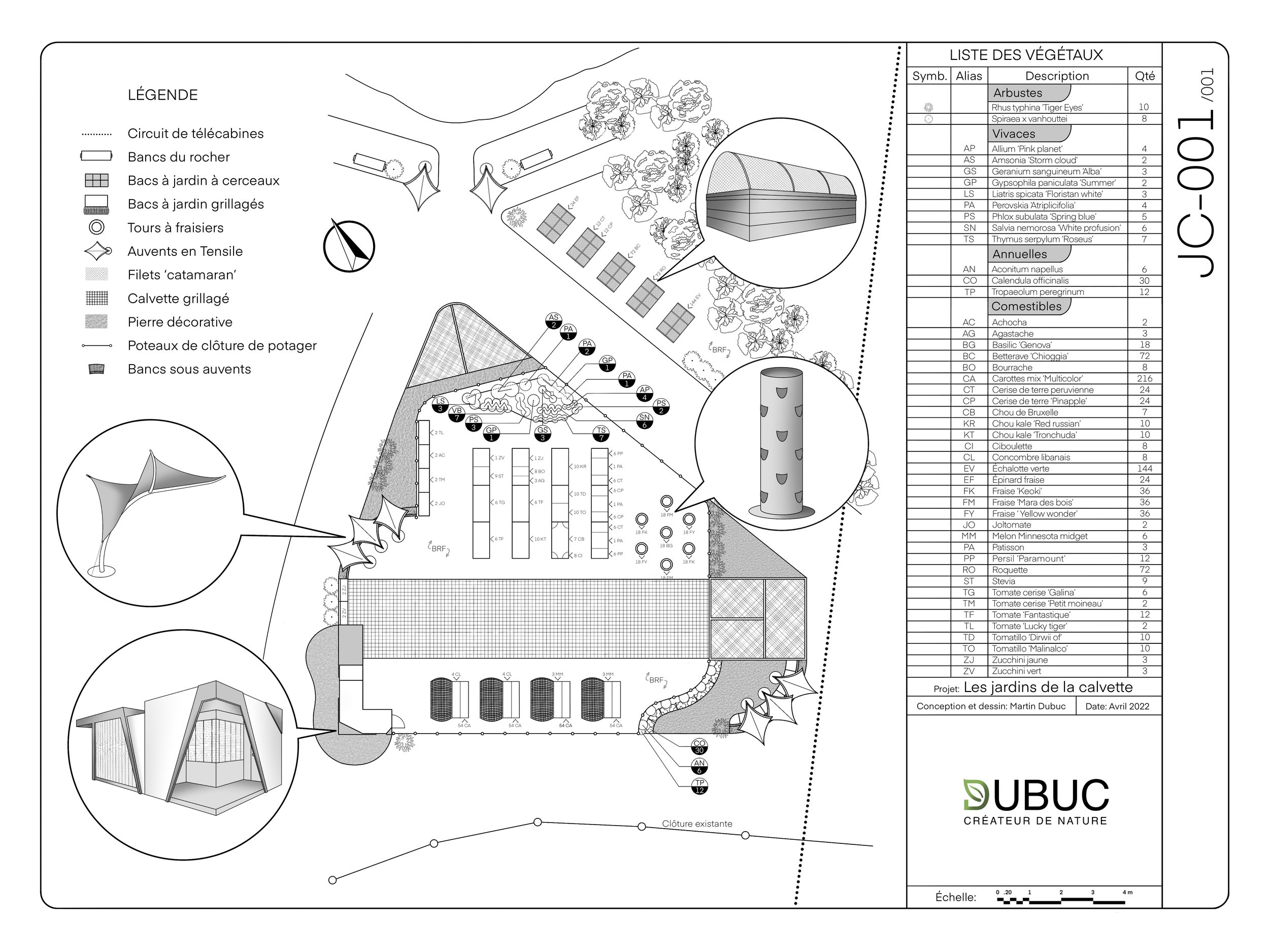 Plan d'aménagement paysager. Plan professionnel. Plan de plantation avec végétaux. Liste de végétaux. Plan.