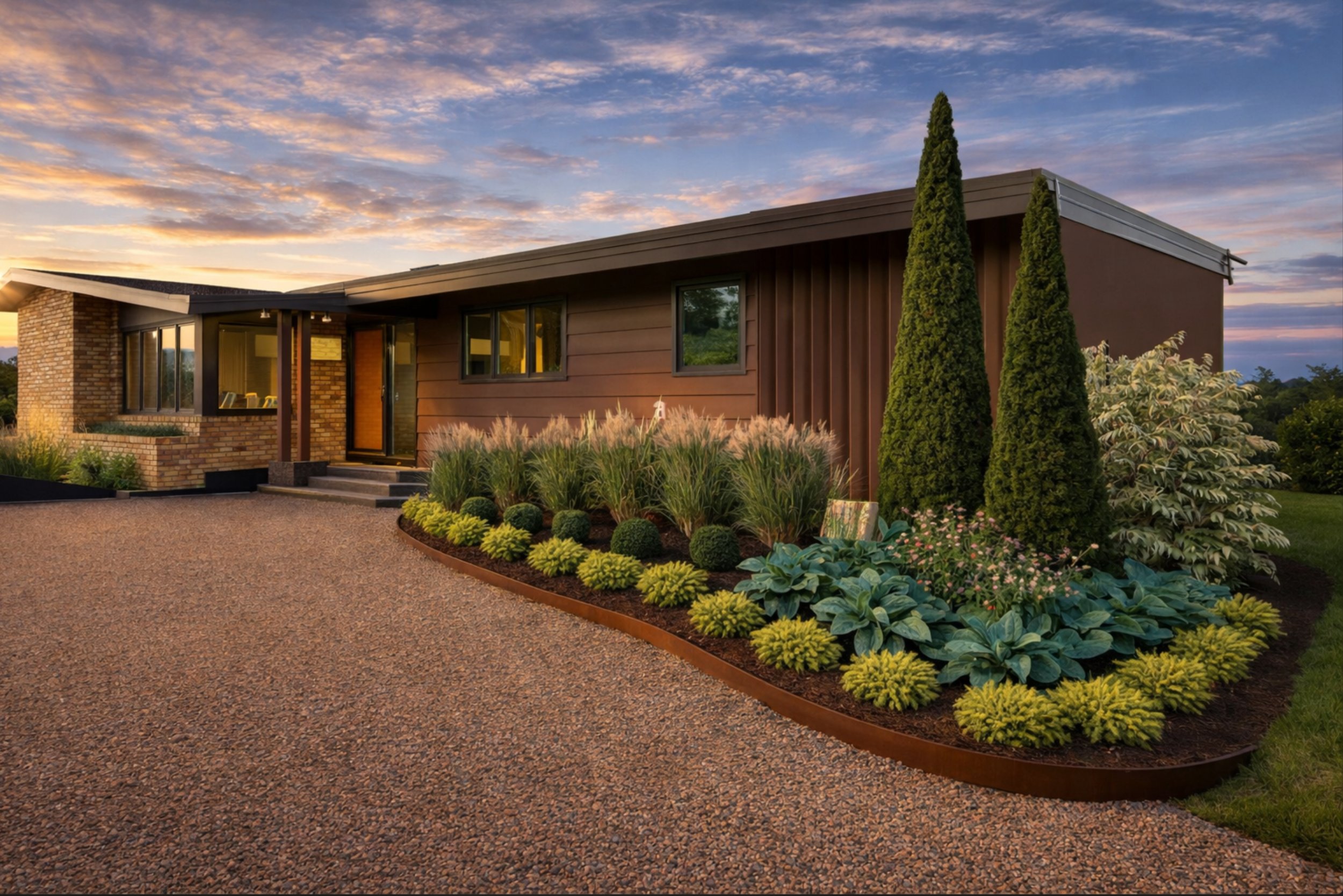 Projet d'aménagement paysager. 3D de plantation. Plate-bande. Réaménagement des plate-bande. Design horticole.