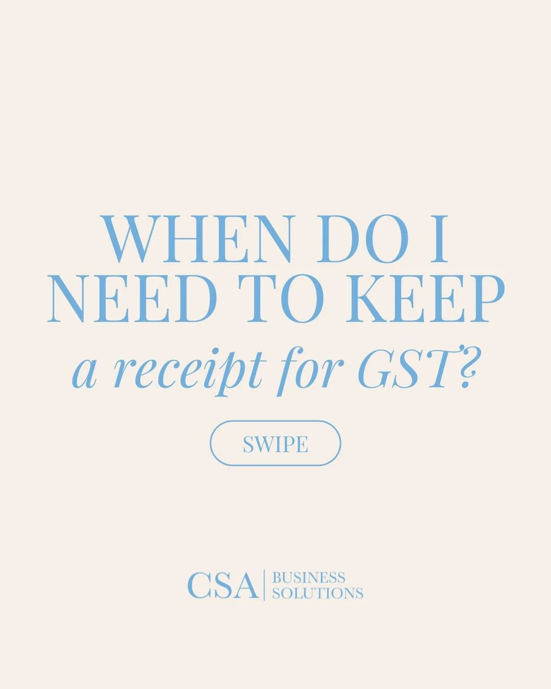 When do you need to keep a receipt for GST? 🤔

 If a purchase costs more than $82.50 (including GST), you must have a valid tax invoice to claim the GST credit.

And yes, your bookkeeper will chase you for it if it&rsquo;s missing. 😅 

Help us help