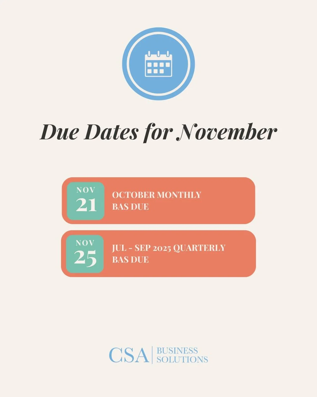 Mark your calendars so you don't forget these due dates!