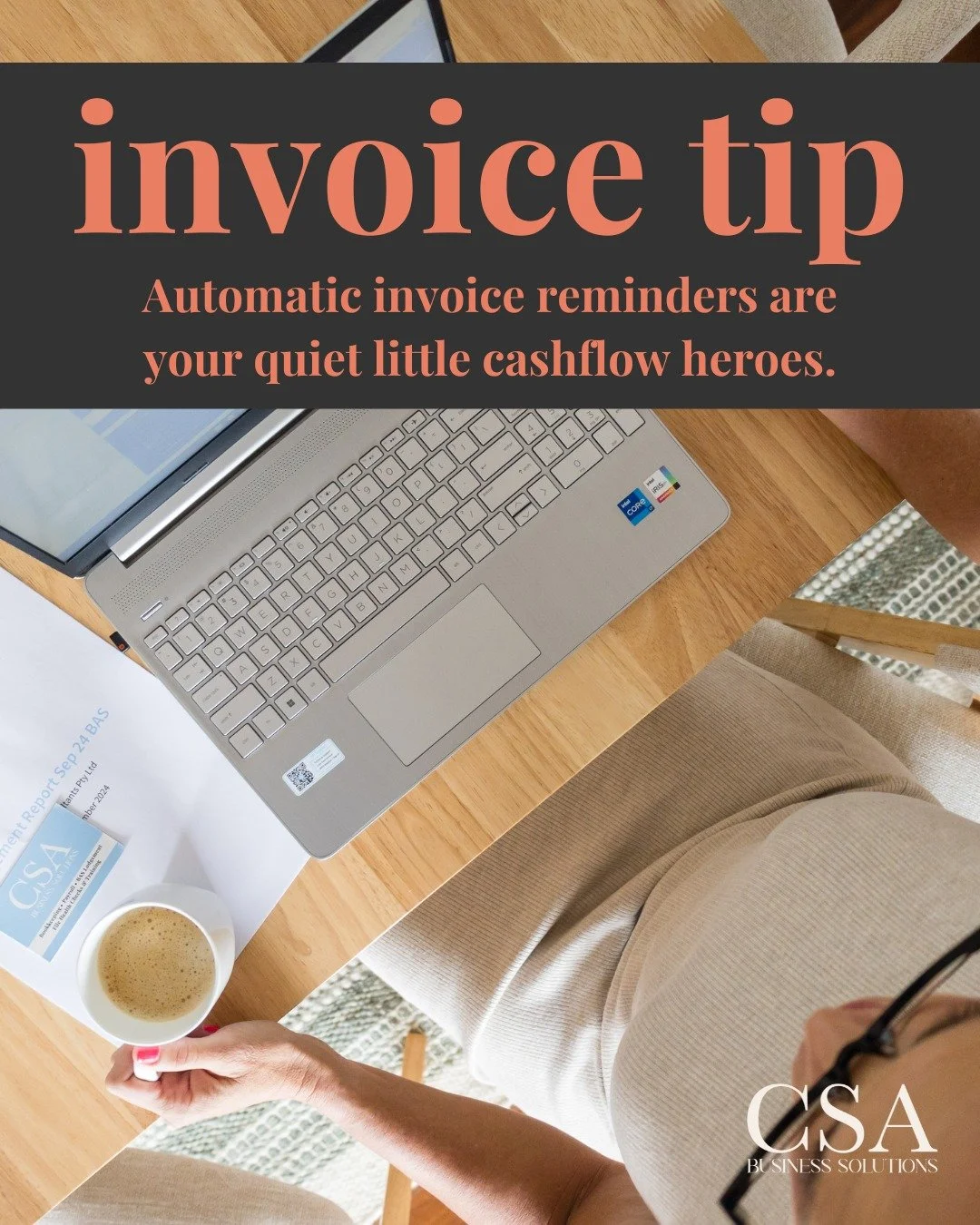 TIP: Automatic invoice reminders are your quiet little cashflow heroes. 💛

If you&rsquo;re not using them yet, here&rsquo;s your friendly nudge👇

Most accounting programs (Xero, MYOB, QuickBooks, etc.) let you set up automatic invoice payment remin