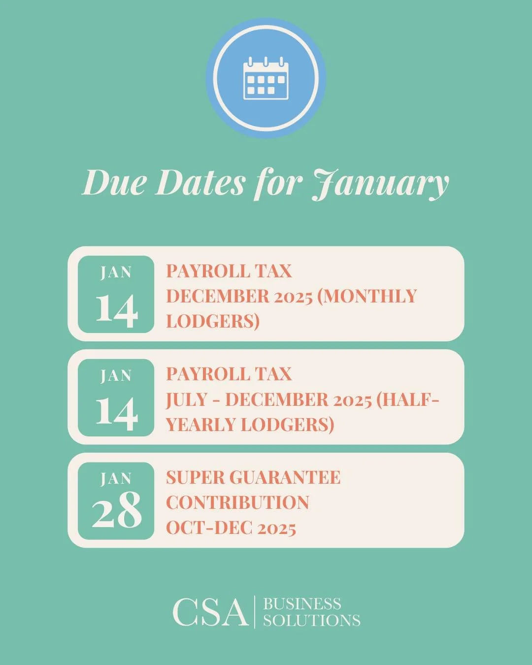 The New Year is here! Don't forget your due dates!