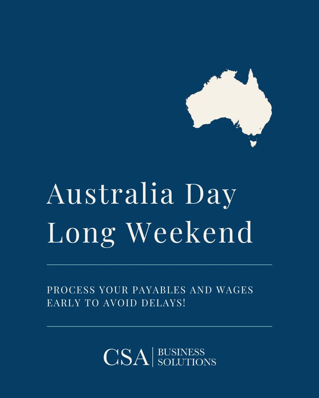 Here&rsquo;s a friendly reminder as we head into the Australia Day long weekend 🇦🇺

Make sure your wages and payables are processed early to ensure your payments are received on time, with no delays for your staff or suppliers.

A quick check today