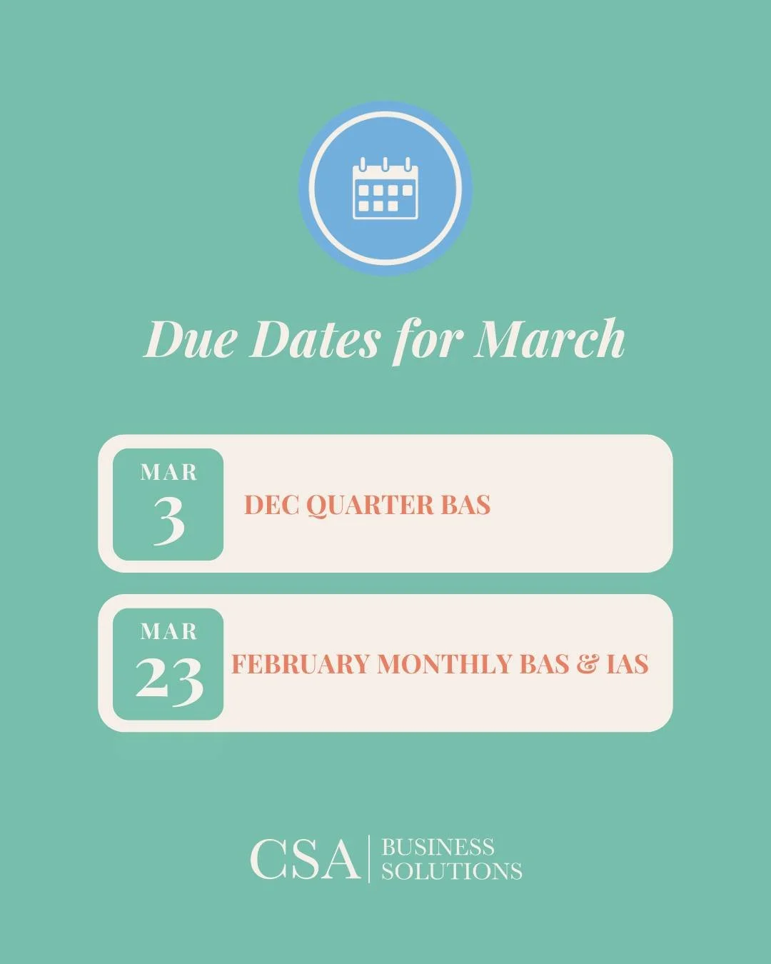 Friendly reminder: don't forget your March due dates!