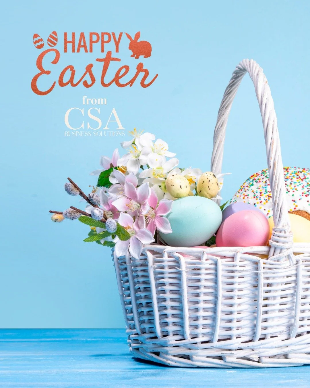 Happy Easter from CSA Business Solutions!

Wishing all our wonderful clients, colleagues and small business community a very Happy Easter! 🐣🐰

We hope you take this long weekend to relax, recharge and enjoy some well-deserved time with family and f