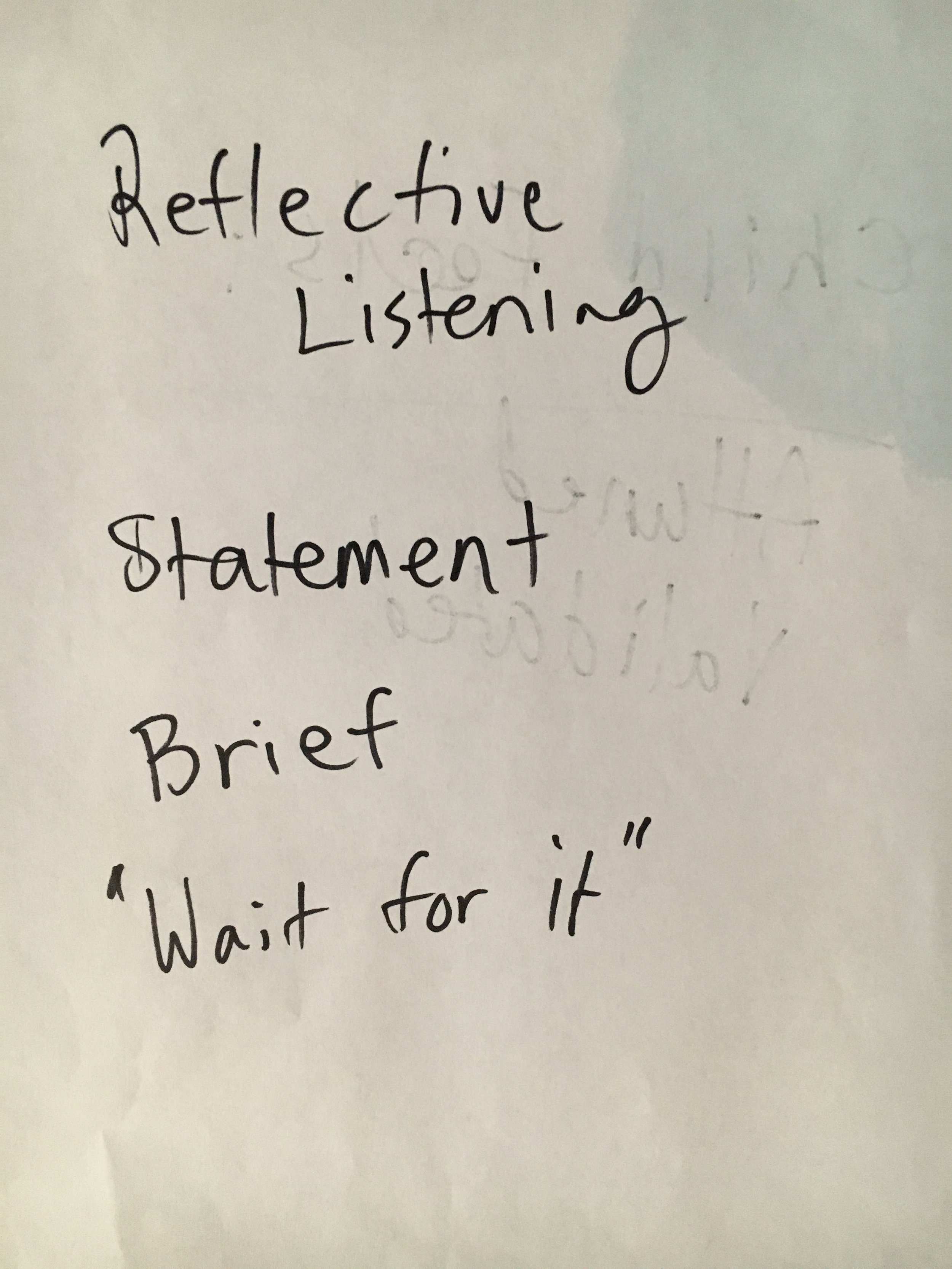Reflective listening steps handwritten taught in parenting therapy