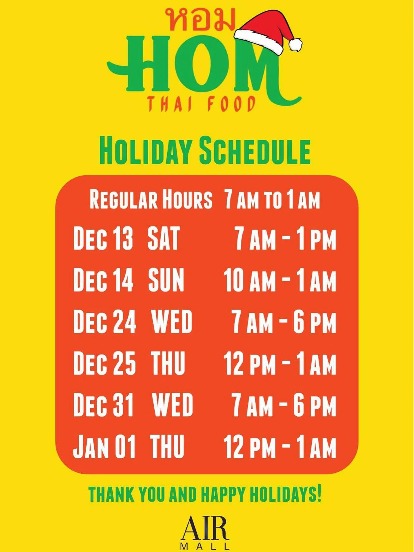 Hom&rsquo;s Upcoming Holiday Store Hours 🎄✨