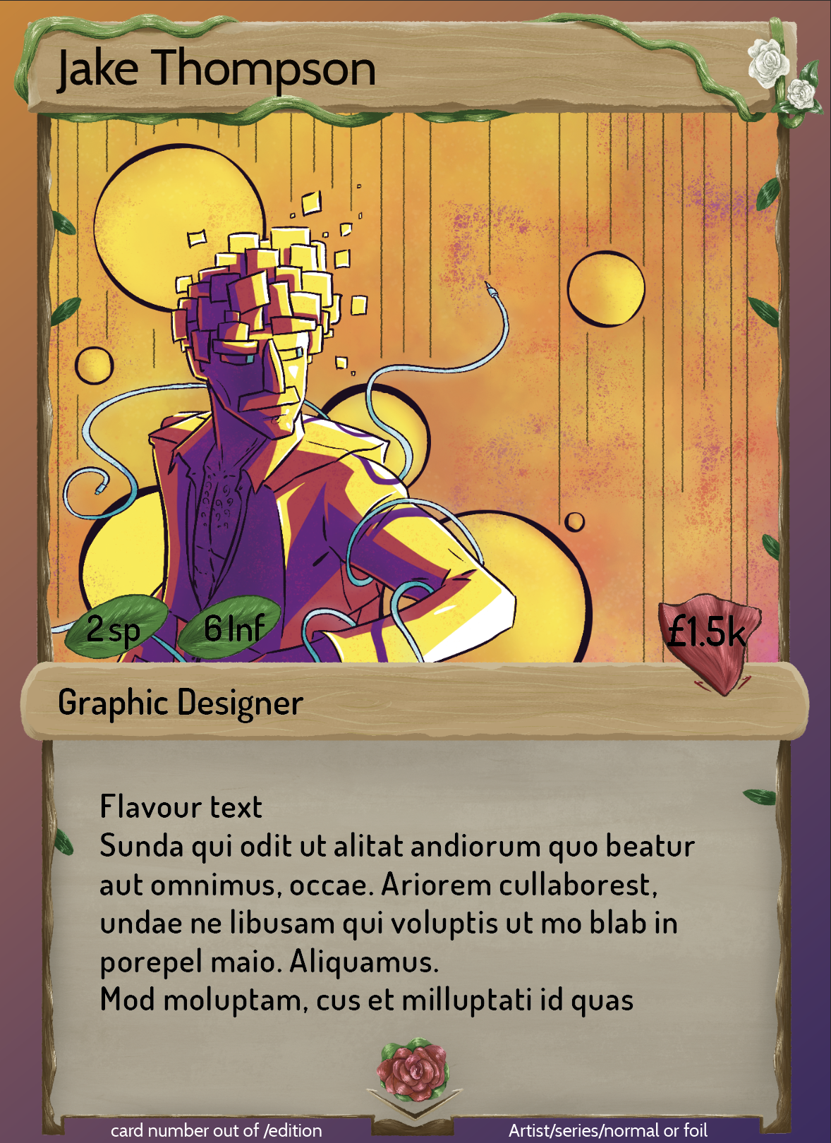 This an illustration made for a series of cards. The cards would depict 'corporate' roles into colourful and expression personas.