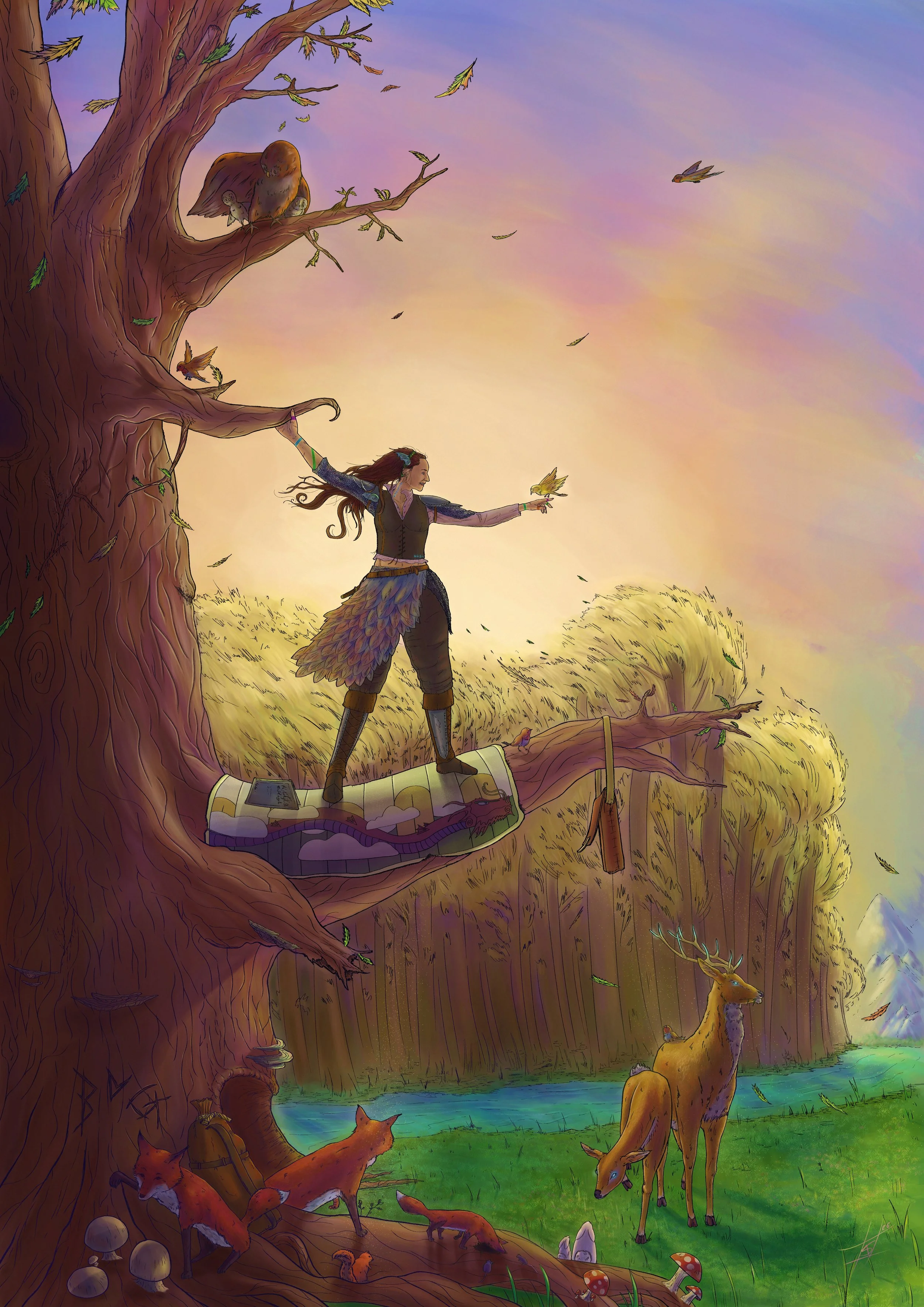 The Lady of Autumn - A part of a triptych dipicting a woman amongst a fantasy background. This this is left half of the piece, set during autumn which is the client's favourite season.