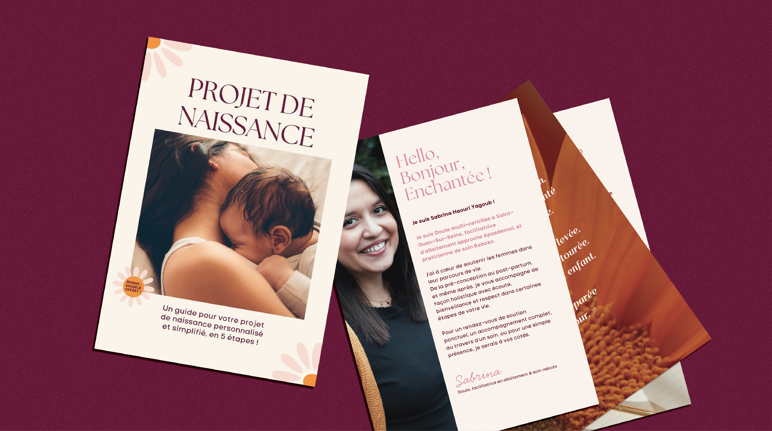 Freebie Brcochure Cahier d'exercice bonus Projet de Naissance aux couleurs de l'image de marque d'Autour d'une Femme, doula dans le 95 et en Île de France.